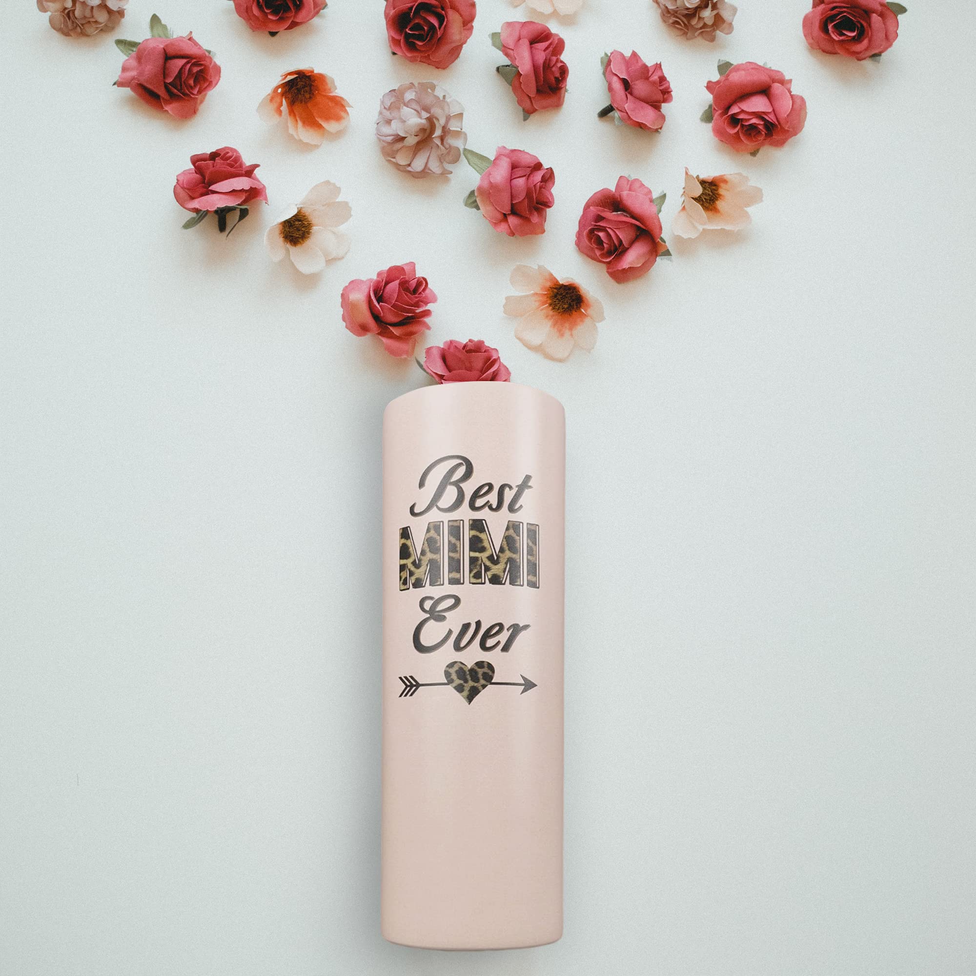 Mimi Tumbler With Lid And Straw- Mimi Gifts, Grandma Birthday Gifts -Pink Leopard Print Mimi Mug, Cup, Skinny Tumbler -Thermal I