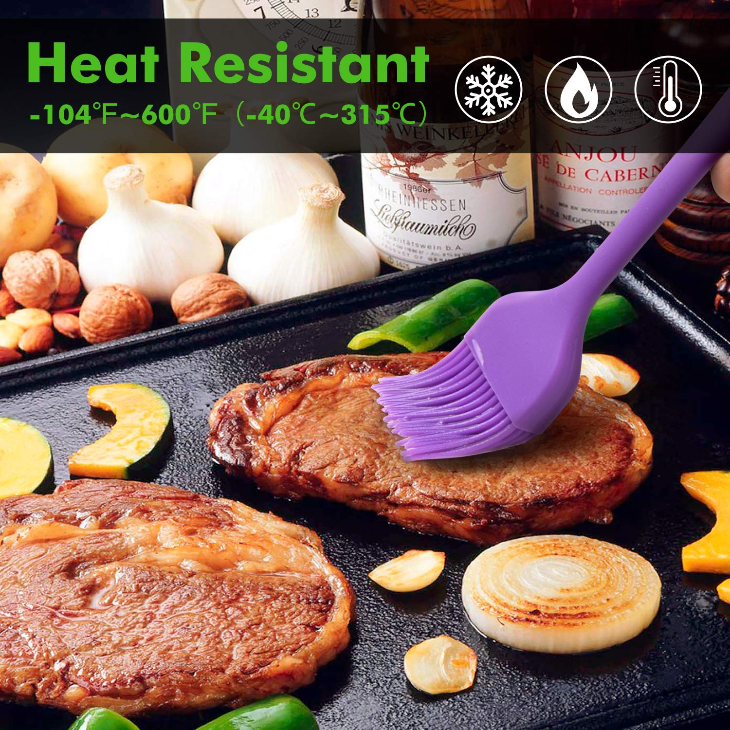 HOTEC Silicone Heat Resistant Marinading Meat Grill Basting Pastry Brush for Oil Butter Sauce Sausages Desserts Turkey Baster Grill Barbecue  Multicolor