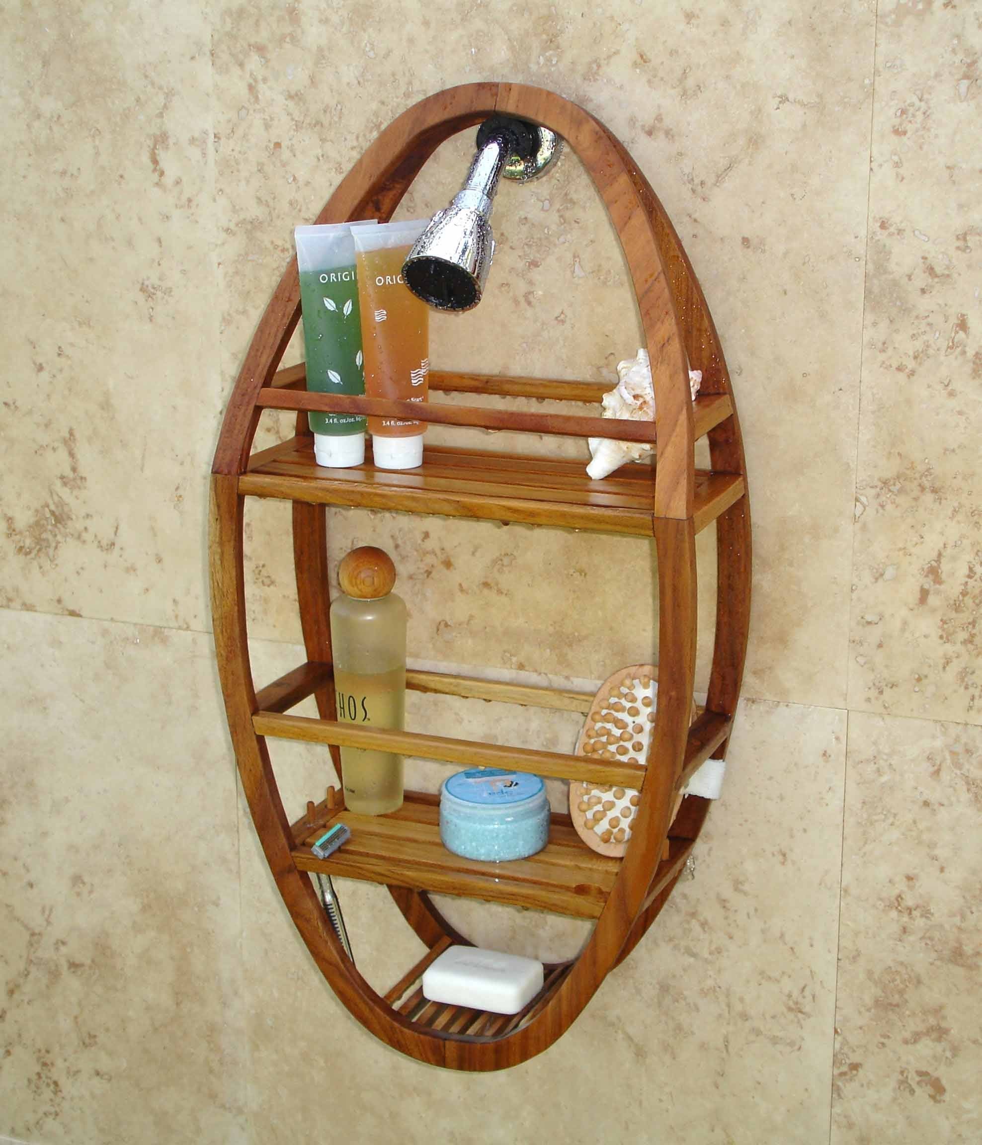 Aquateak Patented Moa Oval Teak Shower Organizer