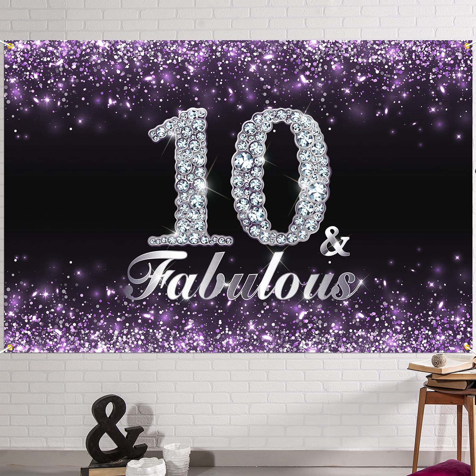 Hamigar 6X4Ft Happy 10Th Birthday Banner Backdrop - 10 & Fabulous Birthday Decorations Party Supplies For Girls - Purple