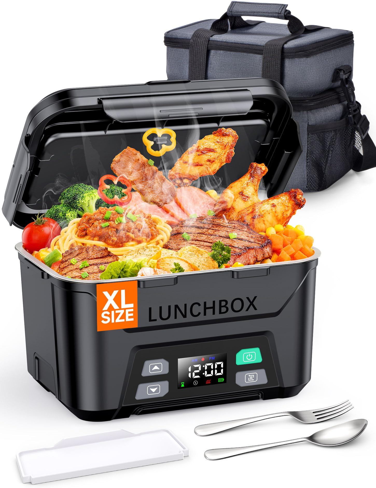 Docusvect Rechargeable Heated Lunch Box for Men, 1.5L Cordless Electric Lunch Box for Adults with Smart Scheduled Heating, Porta