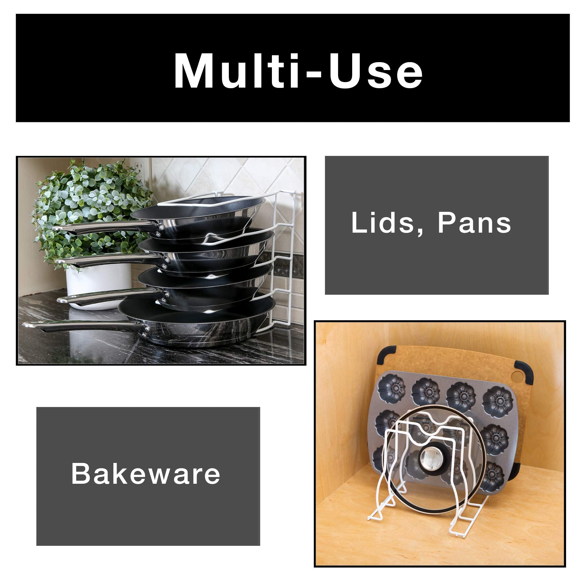 Smart Design Bakeware & Lid Storage Rack W/ 4 Compartment Dividers - Steel Metal Frame - Rust Resistant Finish - Cooking & Bakin