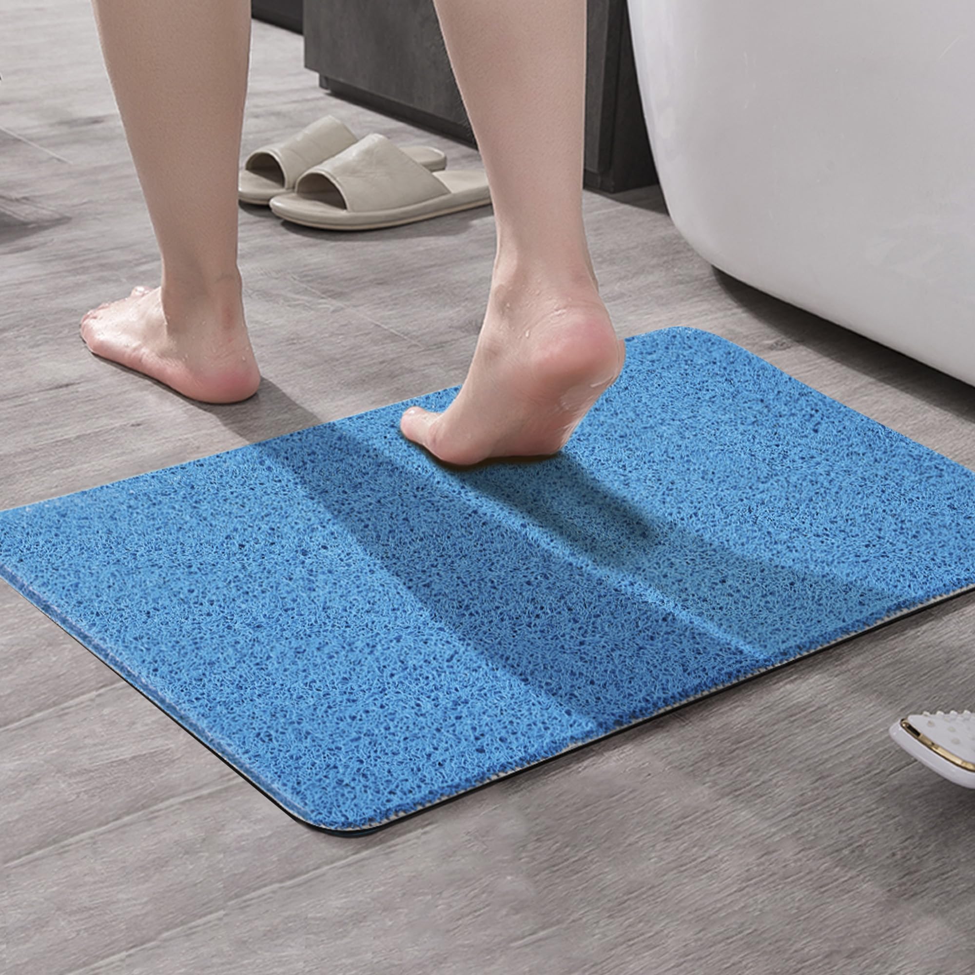 Asvin Soft Textured Bath, Shower, Tub Mat, 24X32 Inch, Phthalate Free, Non Slip Comfort Bathtub Mats With Drain, Pvc Loofah Bath