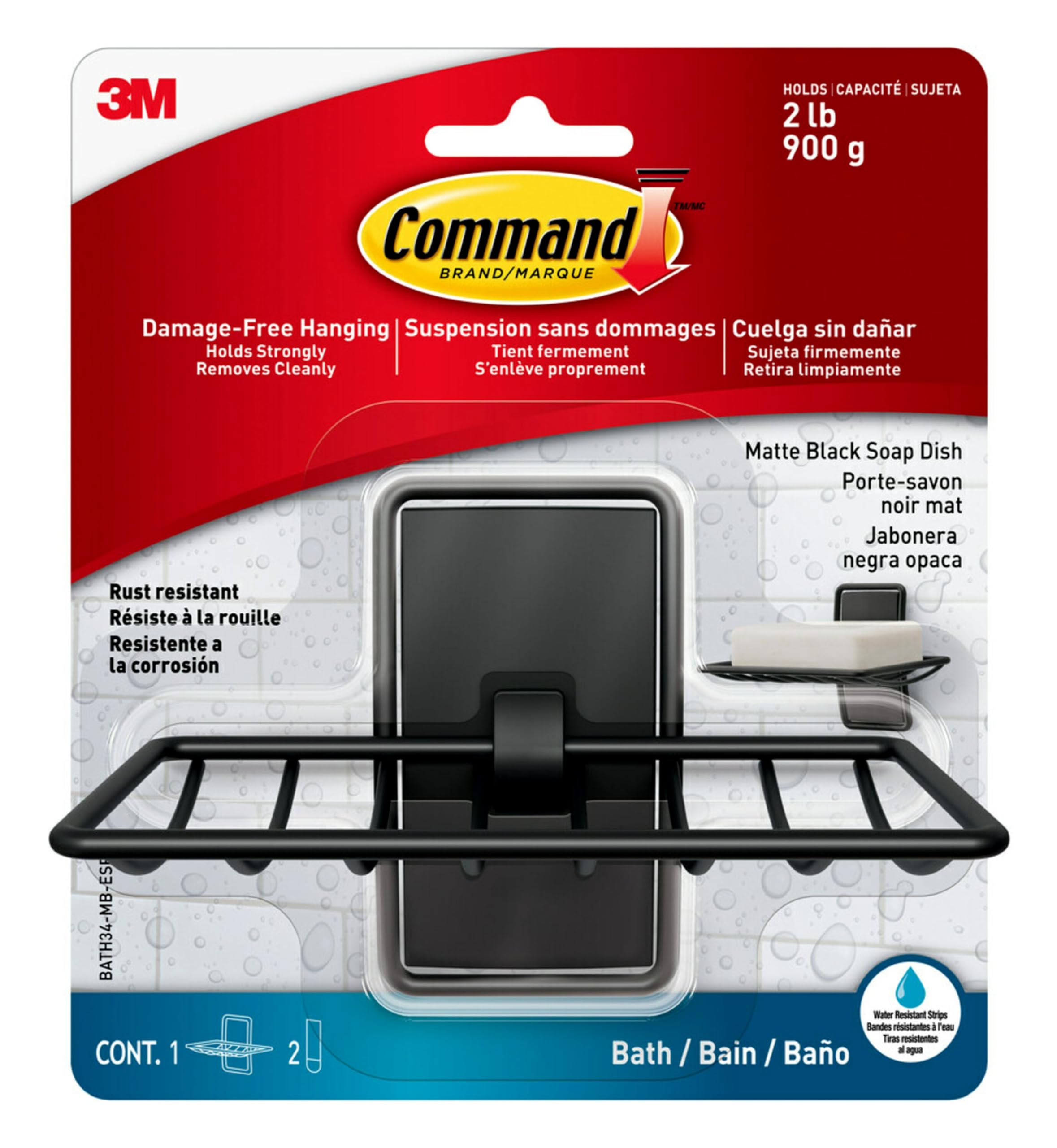 Command Soap Dish Matte Black With Water Resistant Command Strips, Bathroom D  Cor, Rust Resistant Soap Bar Holder