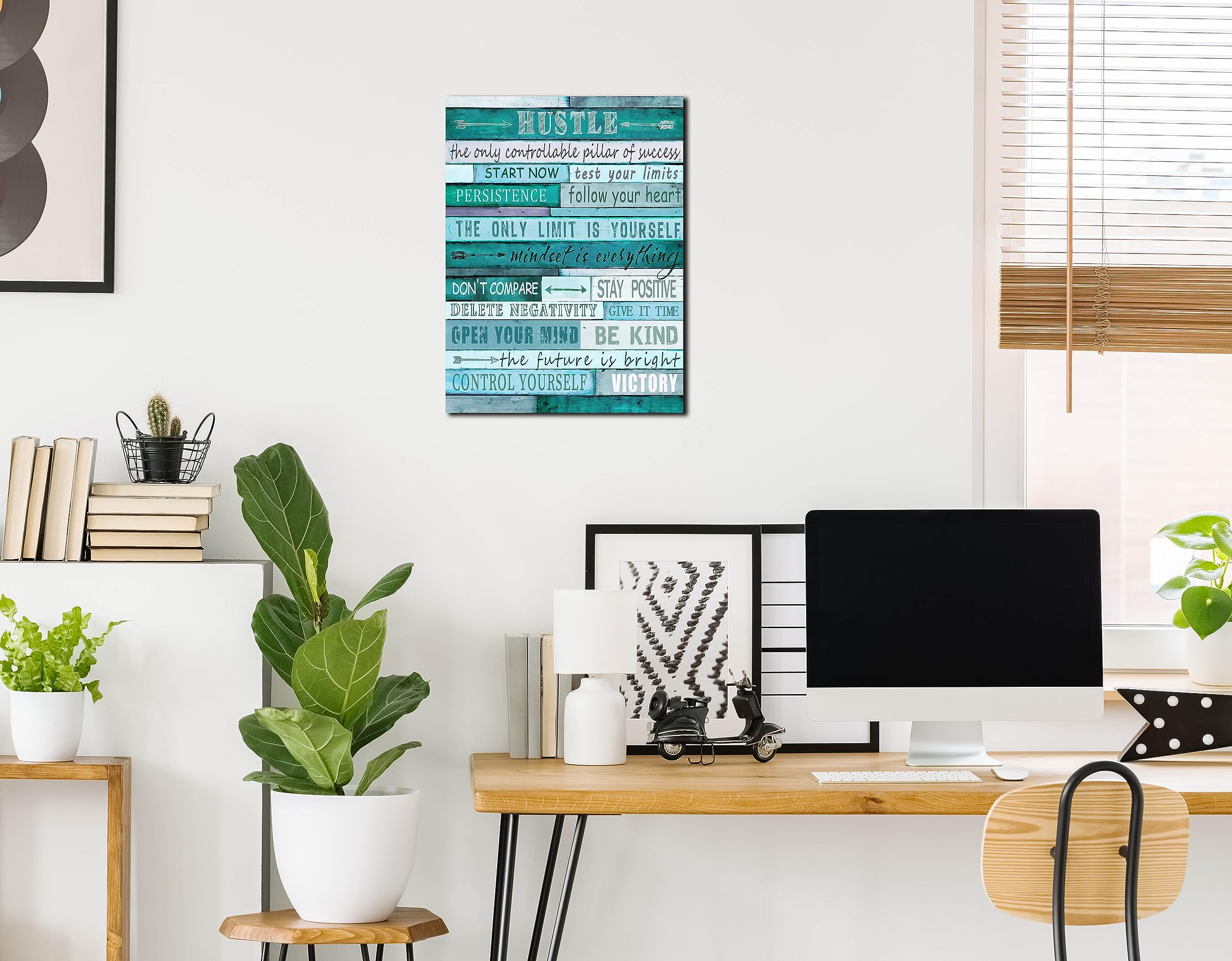 Aburaeart Positive Quotes Wall-Decor - Teal Canvas Wall Art For Office - Inspirational Gift For Teen Boy Ready To Hang Size 12''