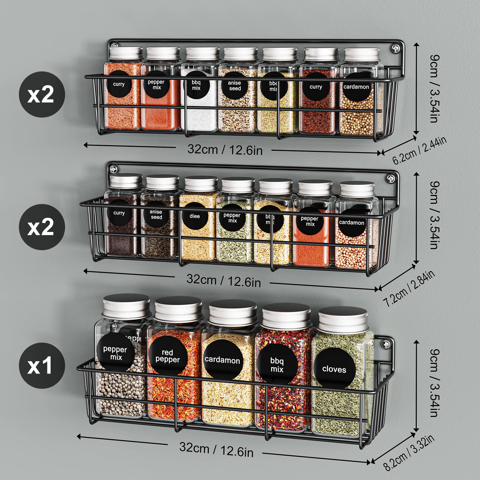 Mystozer 5 Pack Spice Rack Seasoning Organizer Wall Mount, Screw or Adhesive Hanging Shelf Basket Spice Organizer Shelf for Kitc
