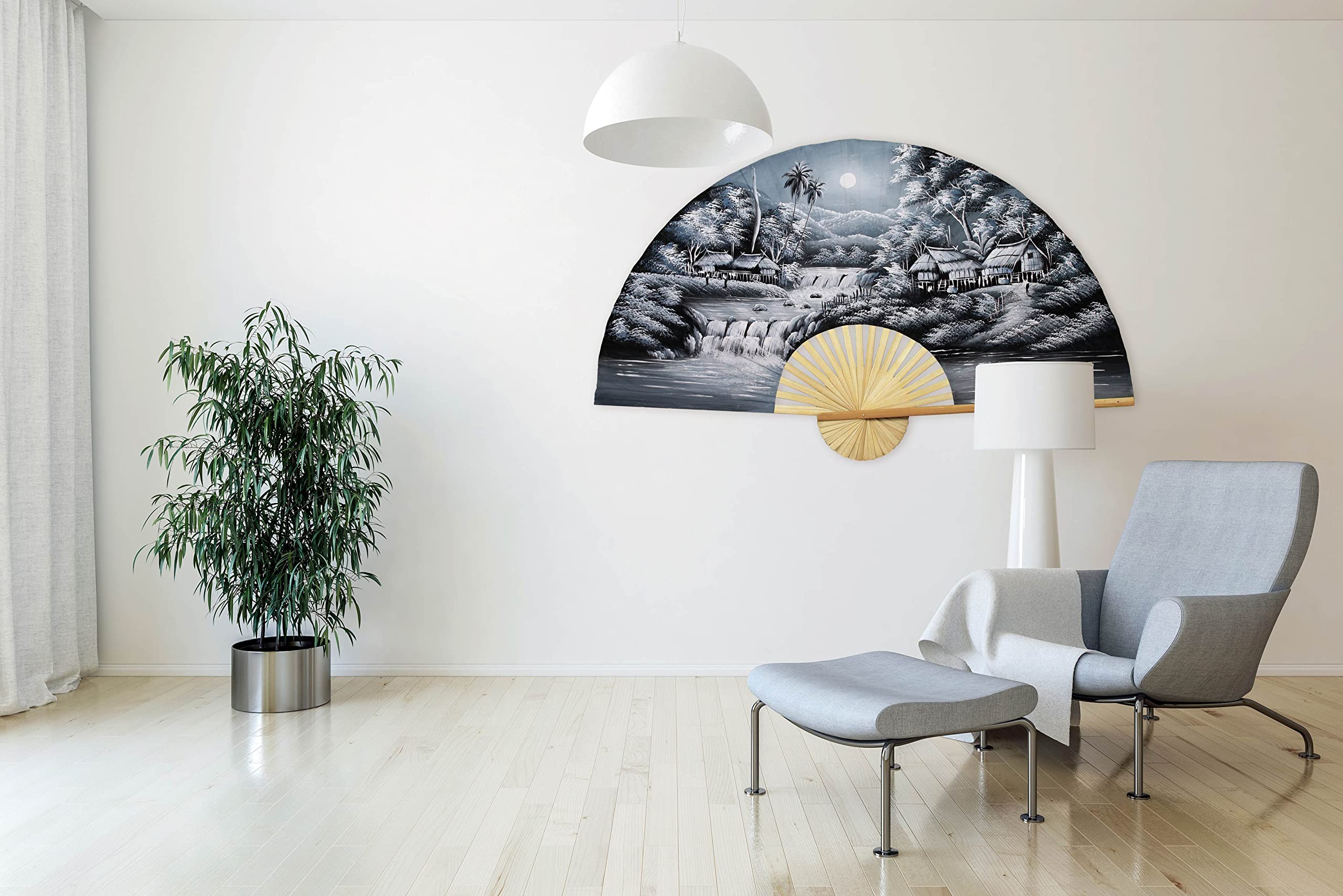 Tranquility Folding Wall Fan Hand-painted Wall Decor Art (60 inch wide)