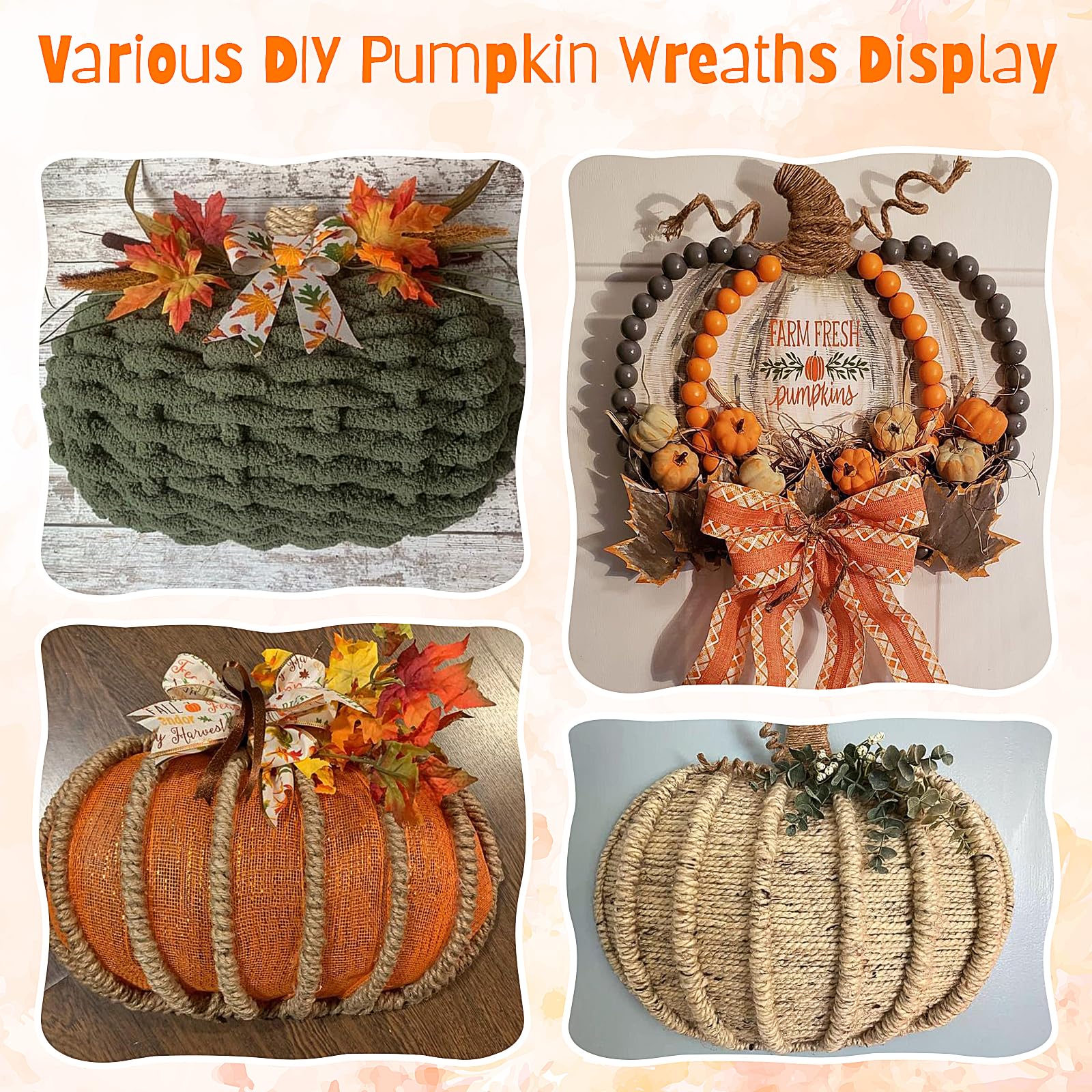 Hotop 10 Pcs 10 x 7.3 Inches Thanksgiving Pumpkin Shaped Metal Wreath Form Fall Wire Floral Frame Halloween 3D Pumpkin Wreath In