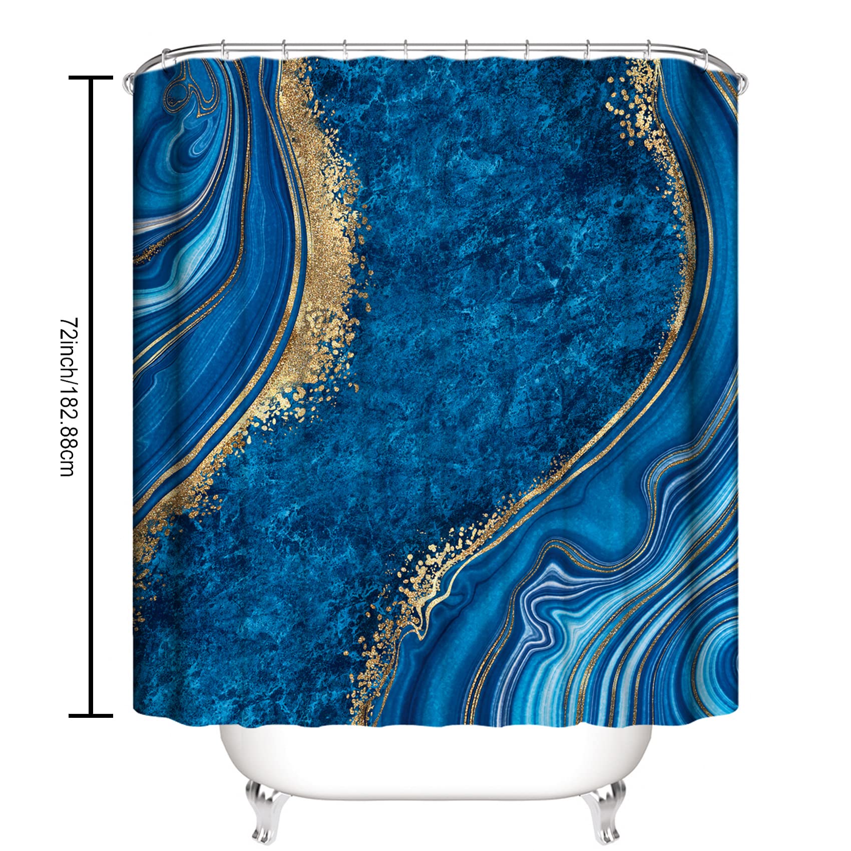 beifivcl 4Pcs Luxury Marble Shower Curtain Sets  Toilet Lid Rug Bath Mat and Contour Mat  Shower Curtain with 12 Hooks for Bathroom Set Decor 72 x 72 Inch  Blue