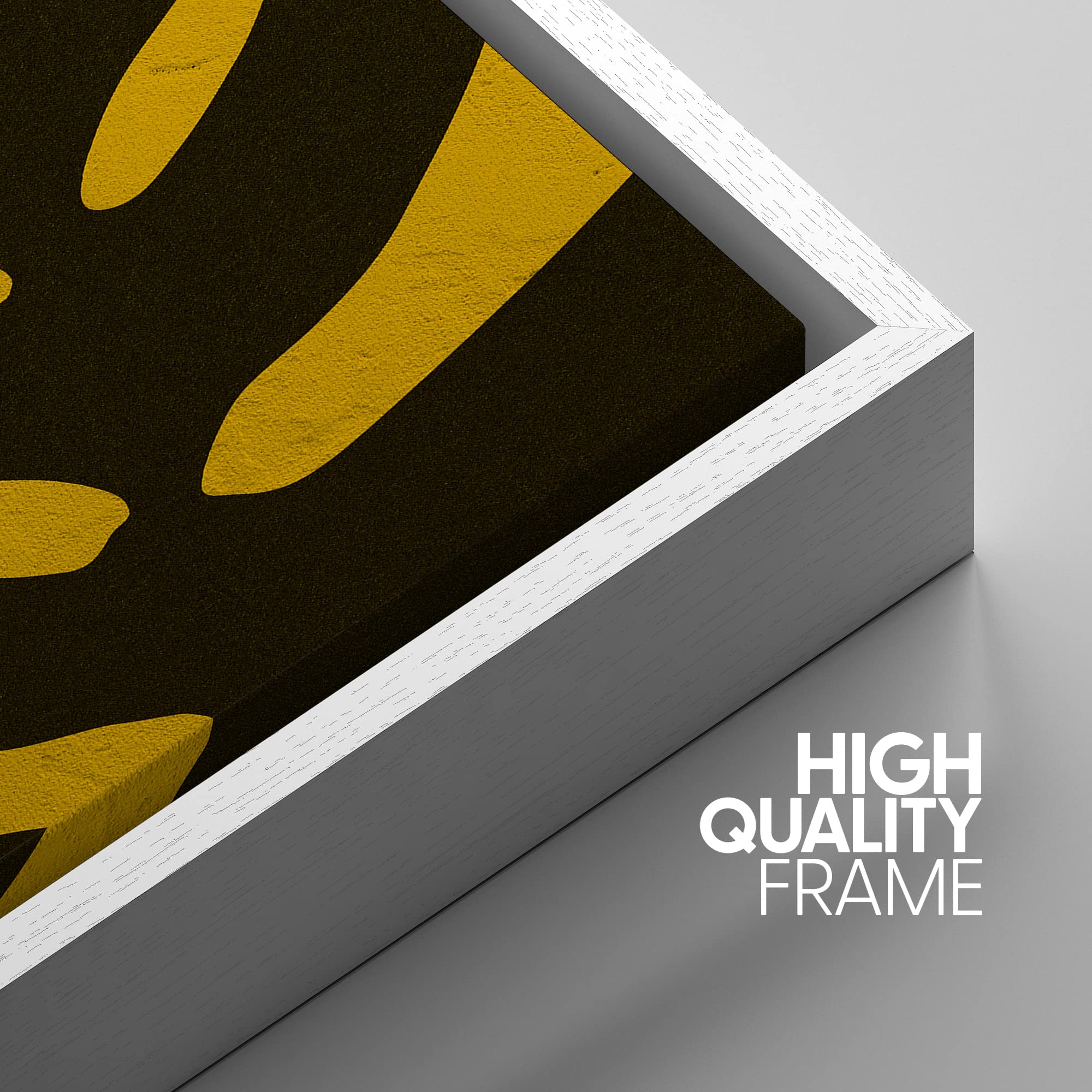 Idea4Wall Framed Canvas Print Wall Art Dark Jungle Leaf Closeup On Yellow Background Floral Wilderness Illustrations Modern Art