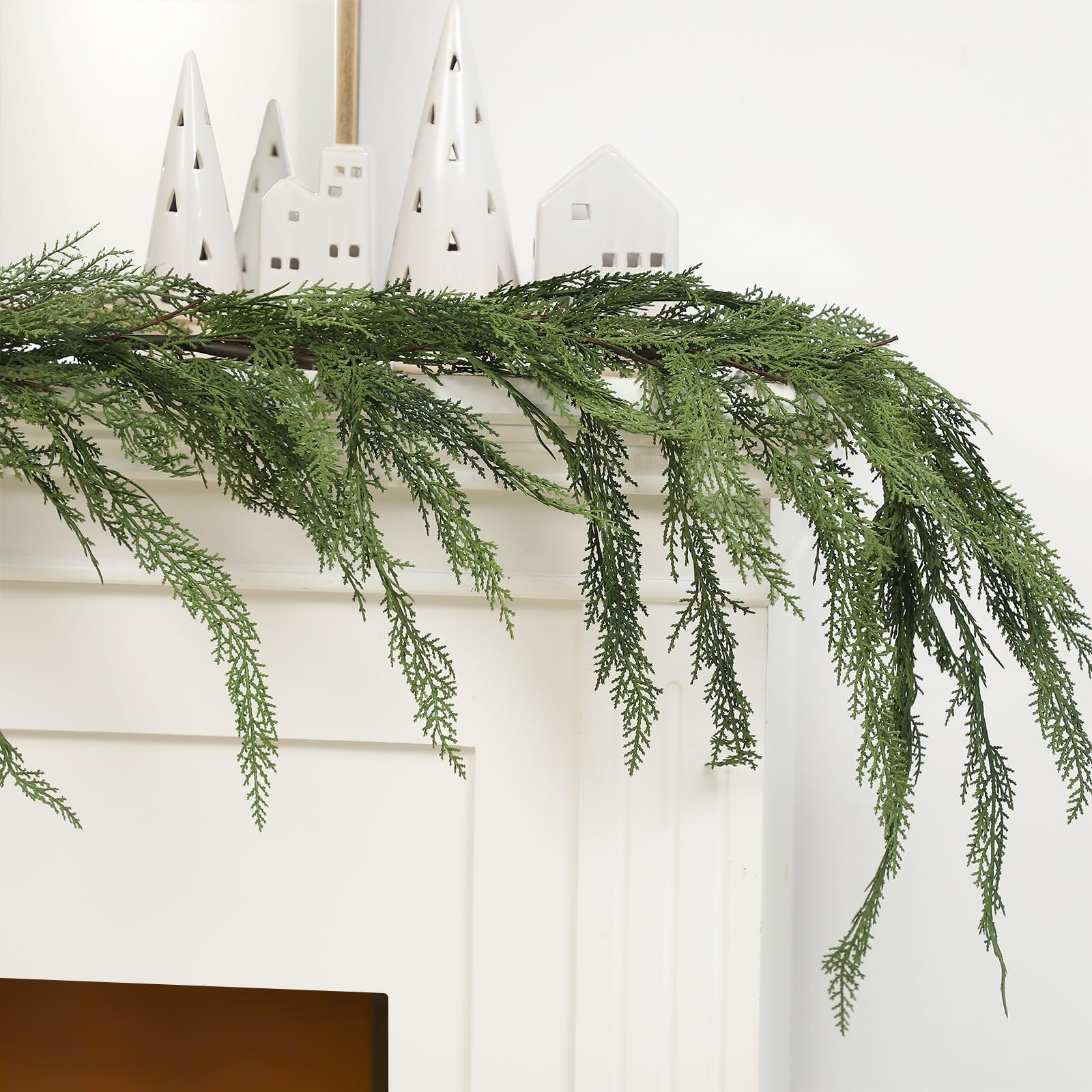 Jutom 1 Pcs 6 ft Christmas Cedar Garland - Artificial Realistic Faux Greenery Cedar Pine Garland for Home Fireplace, Door, Windo