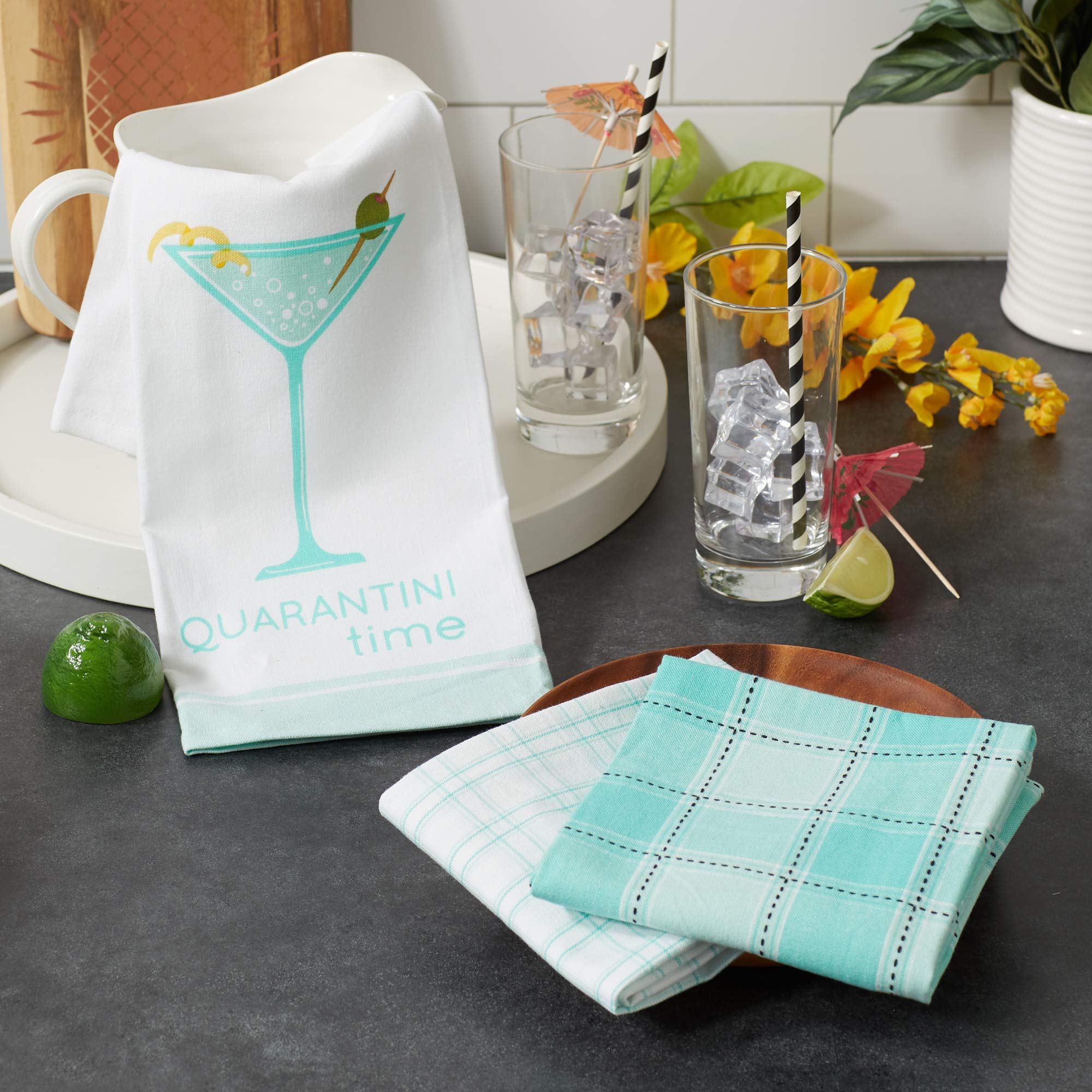 Dii Quarantine Collection Dishtowel Set, Quarantini, 18X28, 3 Piece