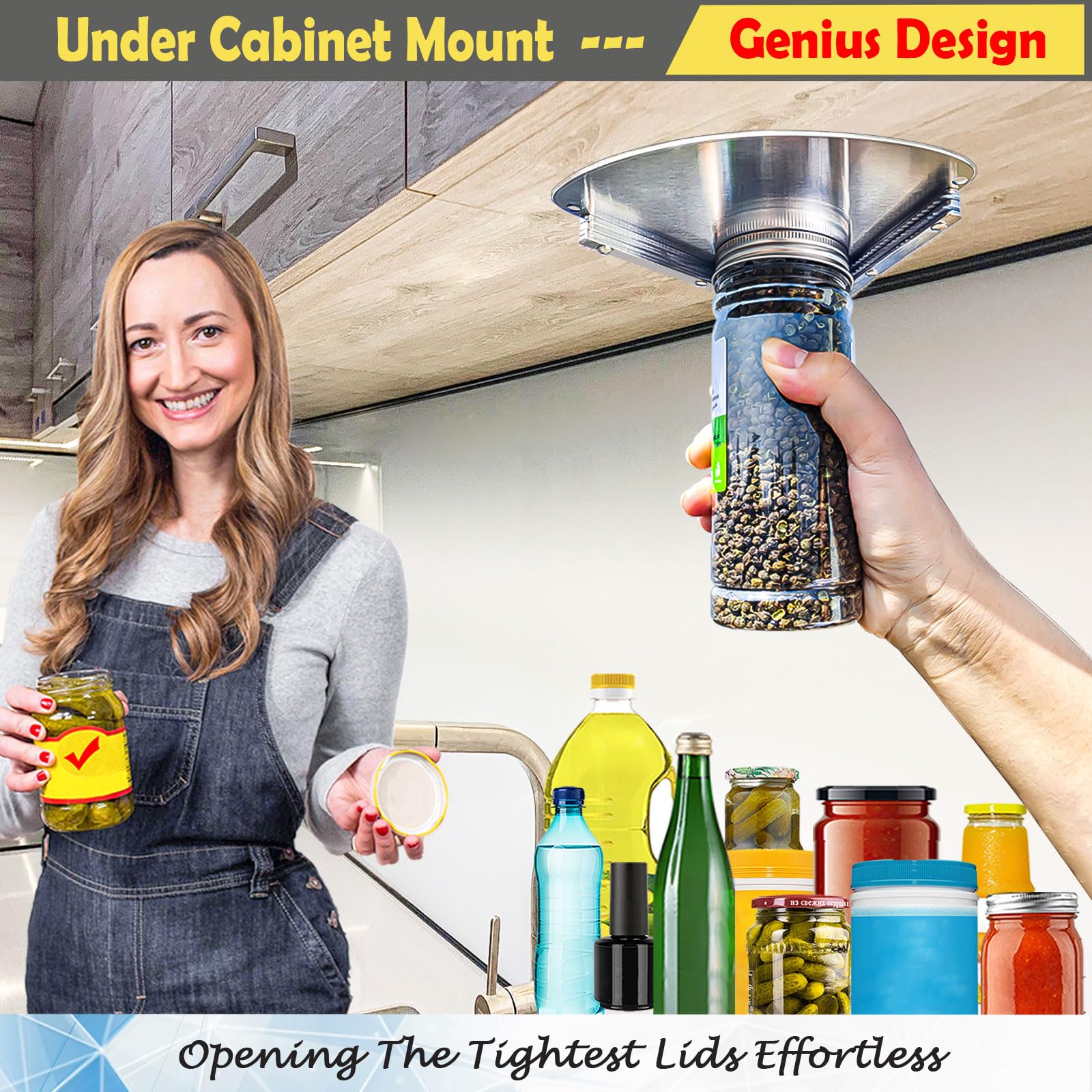 Upgraded Stainless Steel Jar Opener For Seniors, Under Cabinet Jar Openers For Weak Hands, Jar Lid & Bottle Cap Opener Tool, Und