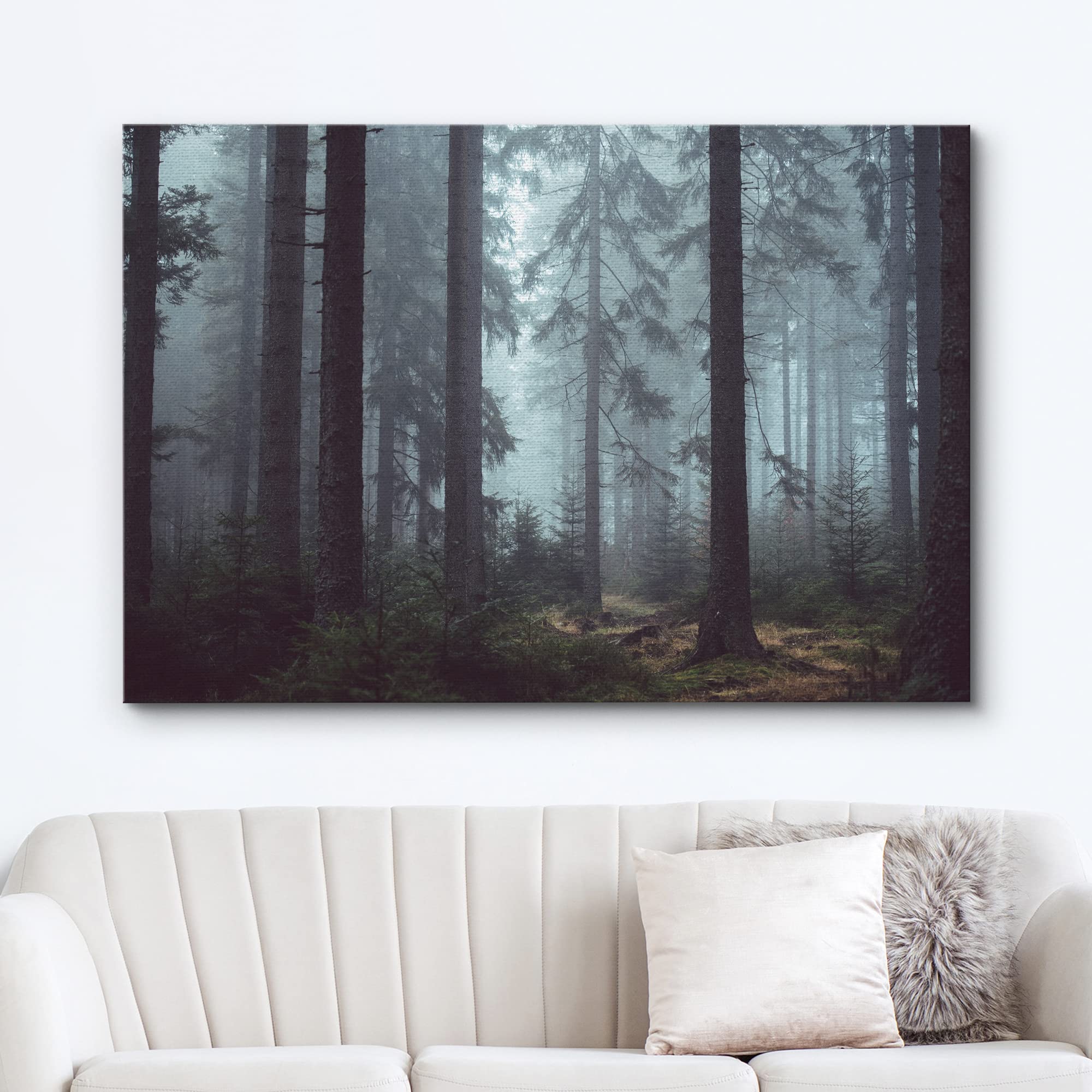 wall26 Canvas Print Wall Art Pine Tree Forest in The Mist Nature Wilderness Photography Modern Art Rustic Scenic Colorful Multicolor for Living Room  Bedroom  Office - 24''x36''