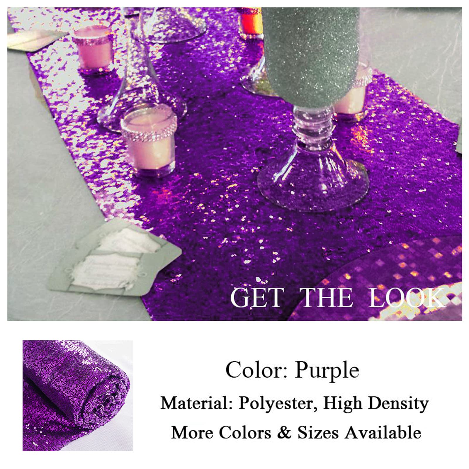 Shinybeauty Purple Table Runner 12X72 Inches 2 Pack Sequin Table Runners Glitter Bithday Table Runner Christmas Holiday Runner F
