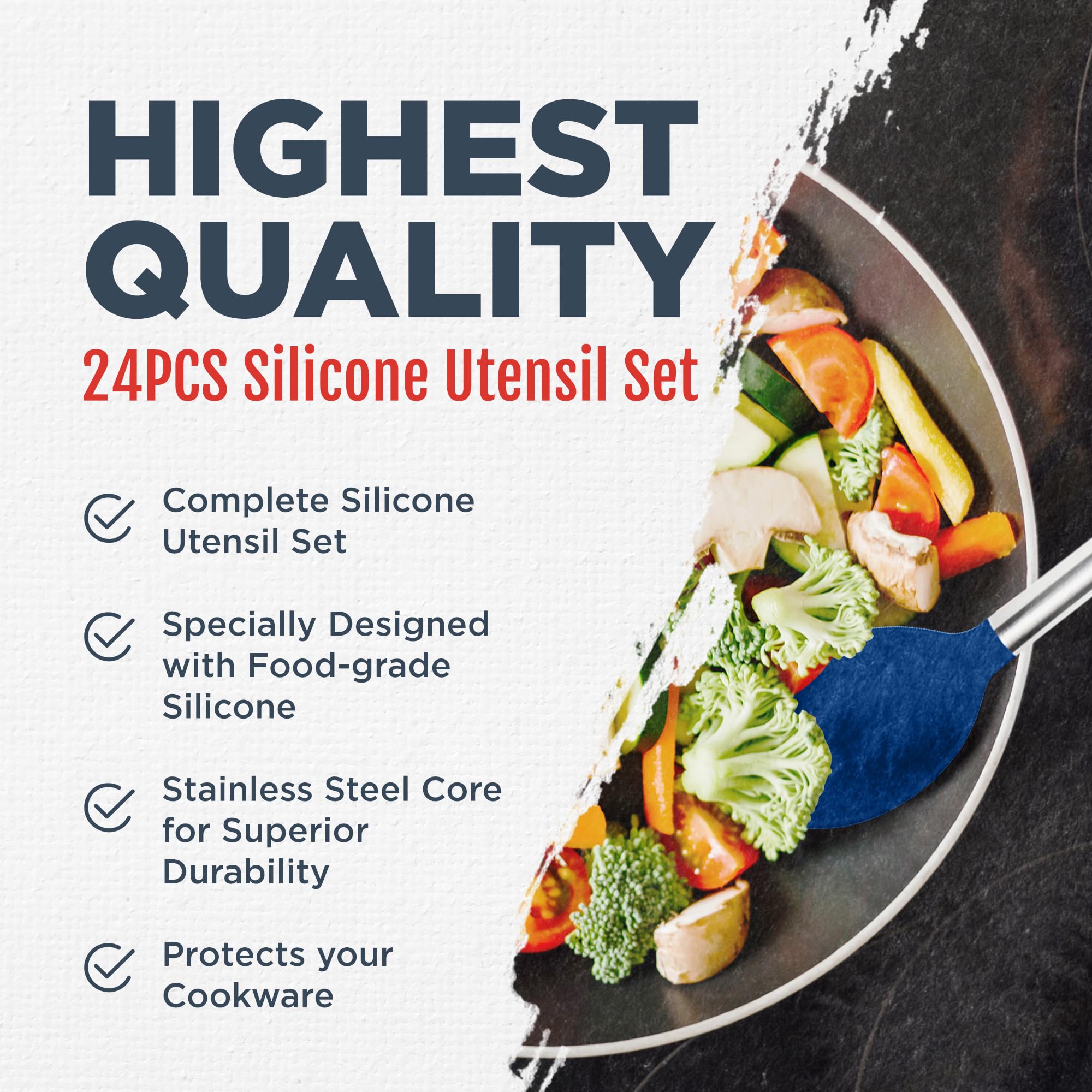 Silicone Kitchen Utensils Set - Culinary Couture 24-Pieces Blue Silicone Cooking Utensils Set For Nonstick Cookware - Silicone S