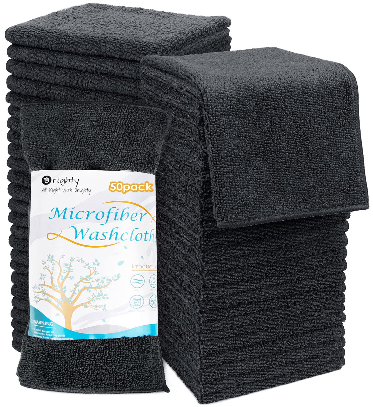 Orighty Microfiber Washcloths Towels Set 50 Pack, Highly Absorbent And Super Soft Fingertip Towels, Multi-Purpose Wash Cloths Fo