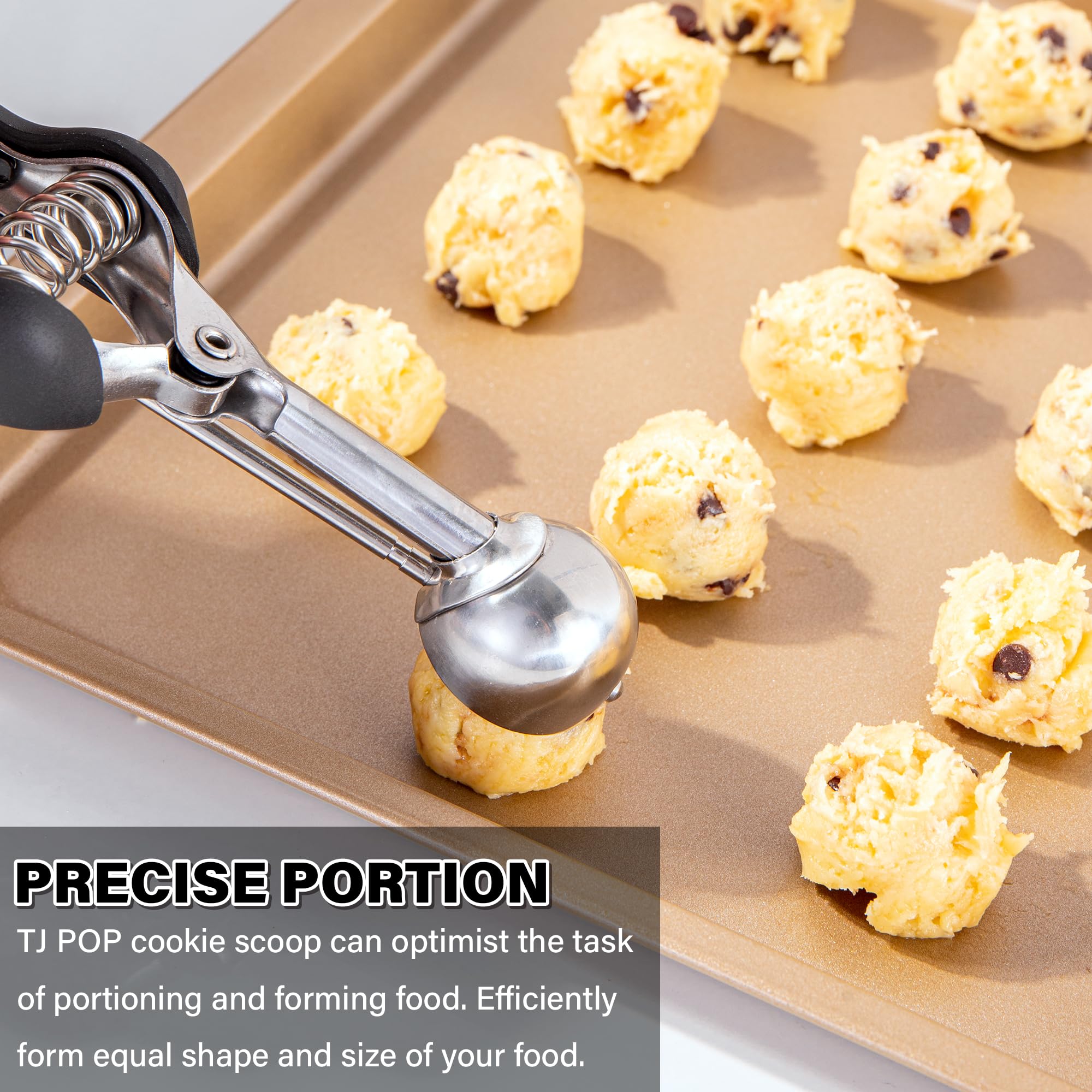 TJ POP Small Cookie Scoop - 2 tsp Professional Stainless Steel, 30 mm, Quick Trigger Release, Soft Grip, 7.87 x 2.83 x 1.18 inches