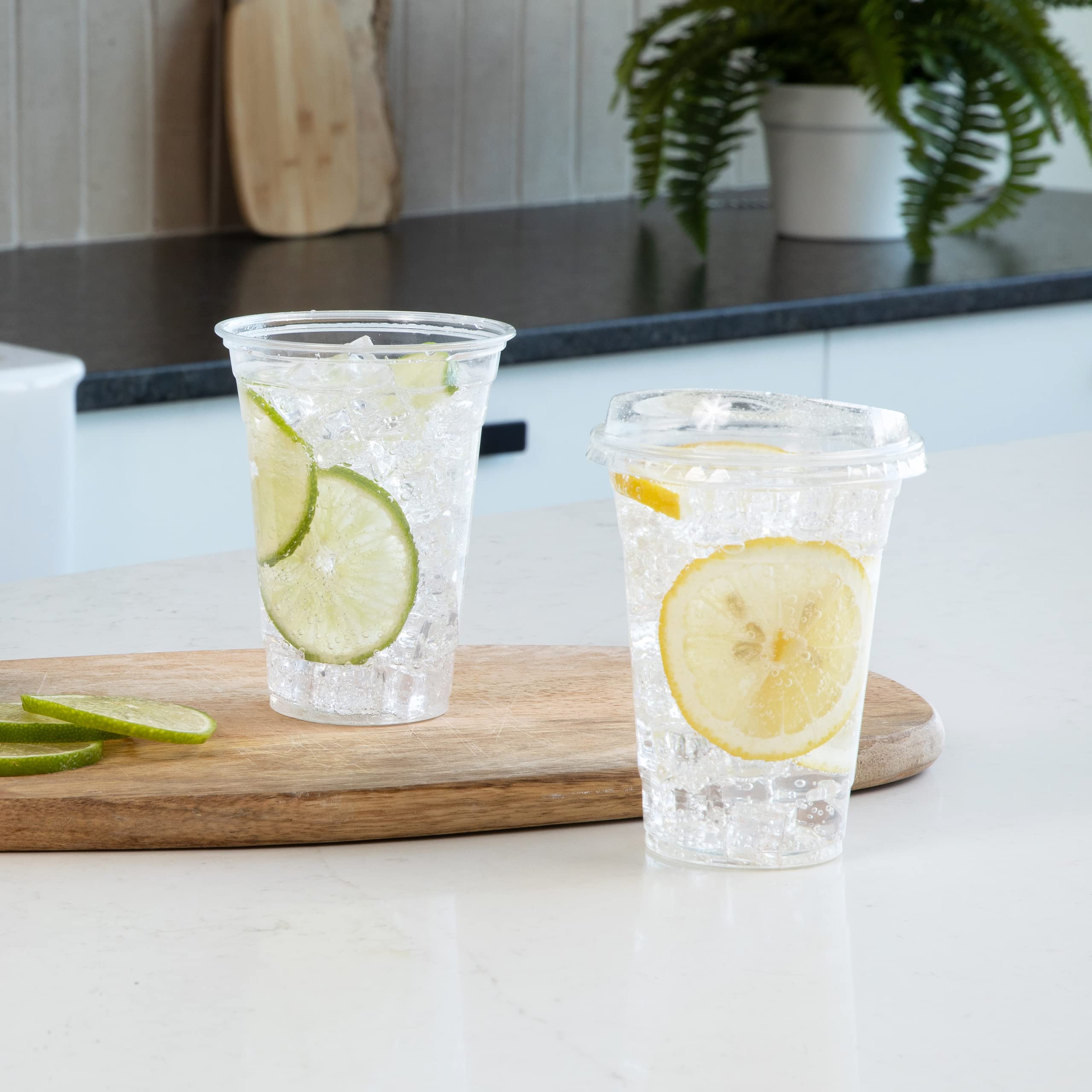 Prestee 100 Clear Disposable Iced Coffee Cups with Lids, 16oz - Plastic Cups with Strawless Sip Lids - Durable Cold Brew, Smooth