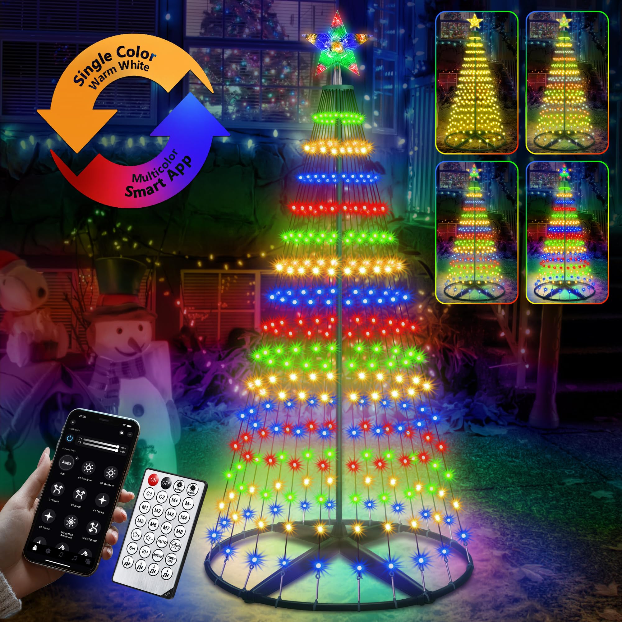 30+ Modes Smart Prelit Christmas Cone Tree with Lights - 4ft 119 LED App Control Color Changing Light Show Trees with Remote Tim