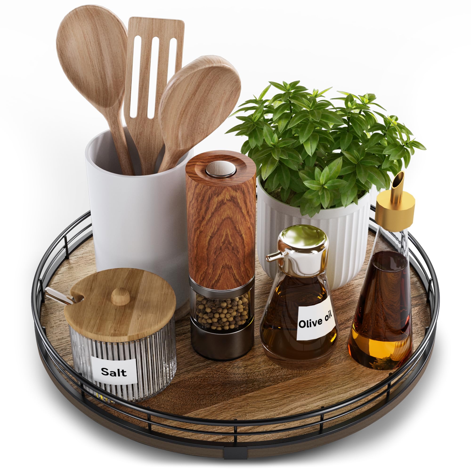 Acacia Wood 12 Lazy Susan Turntable Organizer for Table Top, Farmhouse Round Wooden Lazy Susan for Cabinet Kitchen Centerpieces 