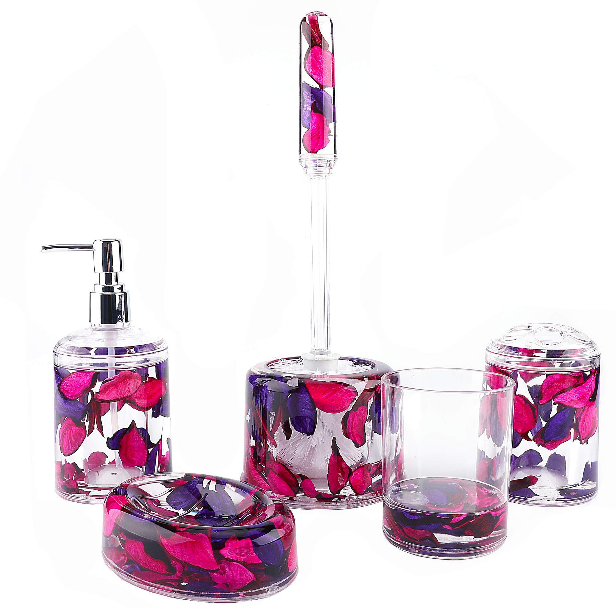 Locco Decor 5 Piece Acrylic Liquid 4D Floating Motion Bathroom Vanity Accessory Set Leaf
