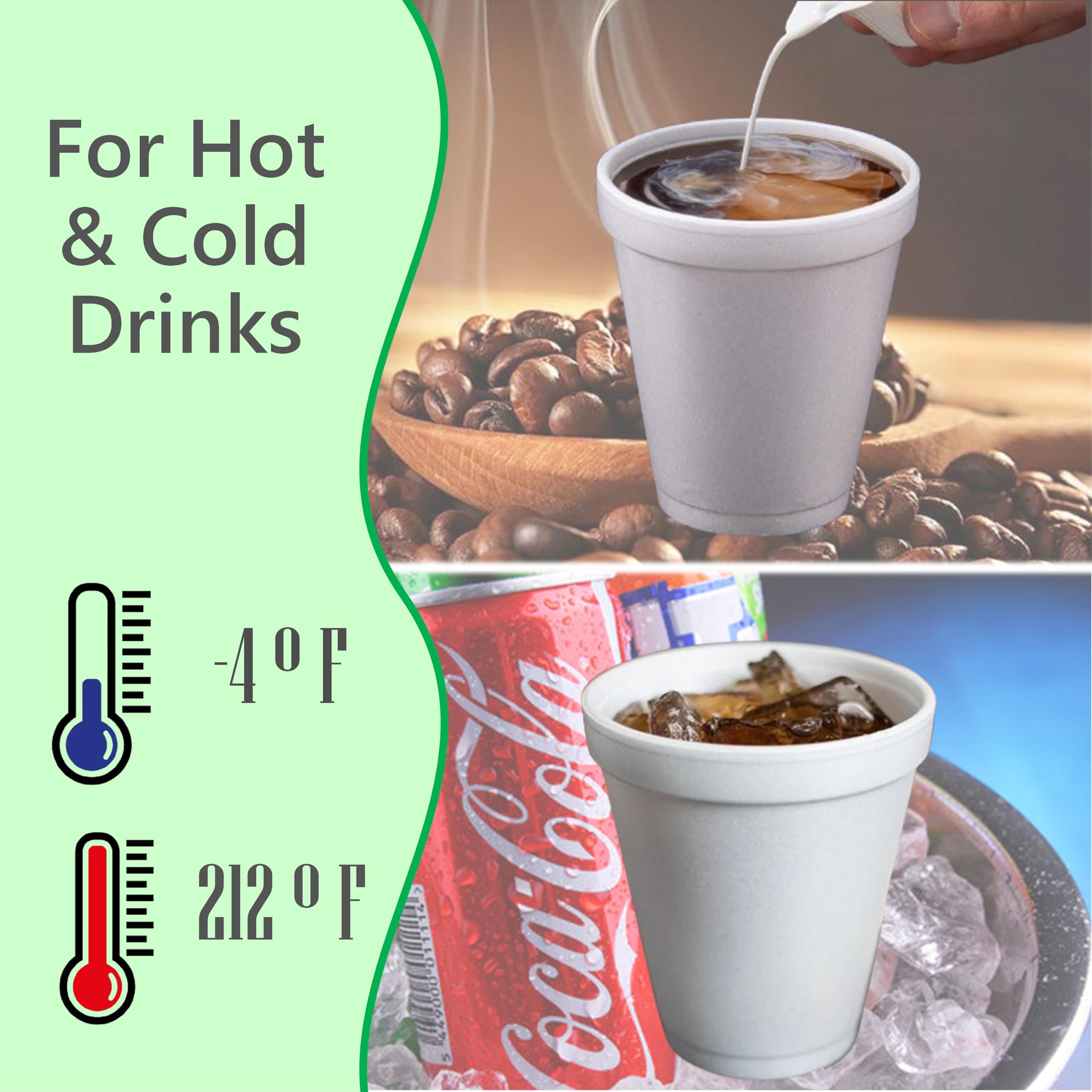 8Oz Foam Cups For Hot & Cold Drinks With Lids, Usa-Made 100-Pack - Ideal Styrofoam Coffee Cups, Insulating To-Go Cups For Soda,