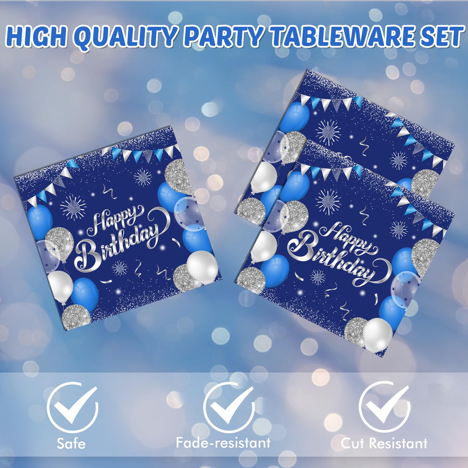 40Pcs Happy 18Th Birthday Decrations For Men Women Blue And Silver Themed Disposable Party Favors Includeing Plates And Napkins