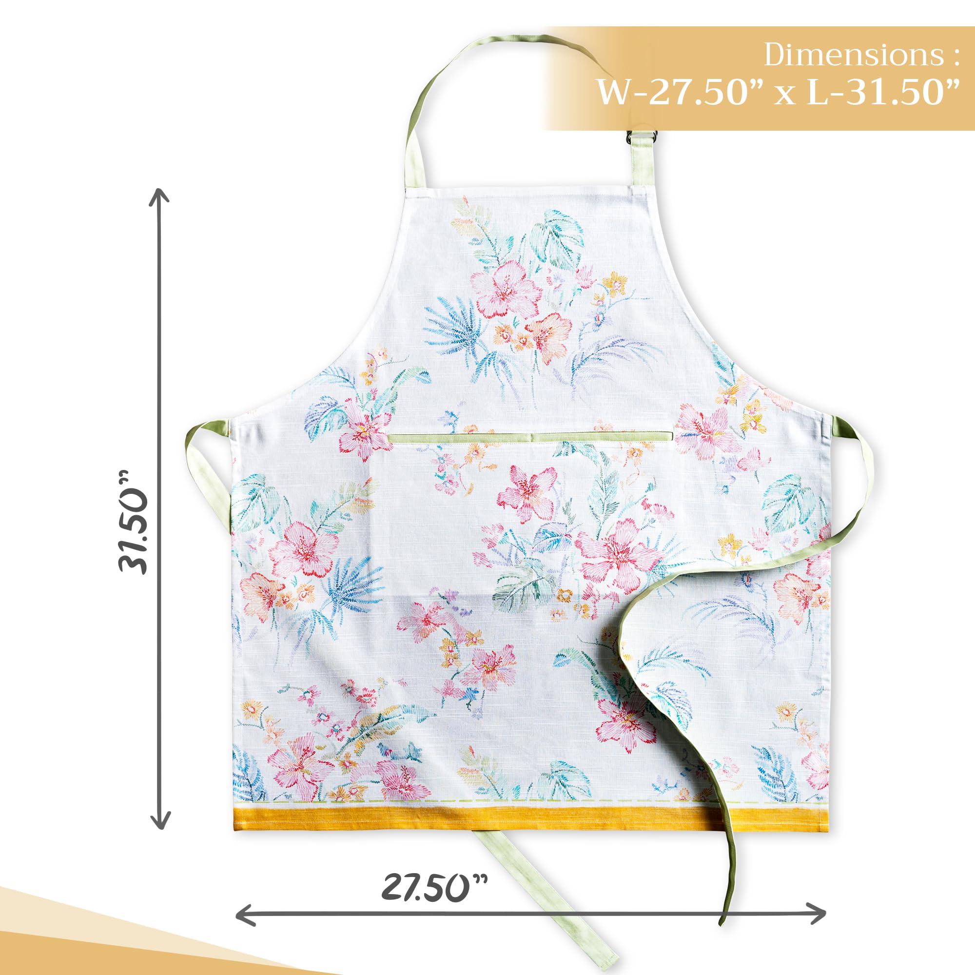Maison d ' Hermine Apron 100% Cotton 27.50 ''x31.50 '' 1 Piece Adjustable Neck Strap Cloth Apron with Center Pocket for Gifts  Chef  Women & Men  Wedding  Paradise Island - Spring/Summer