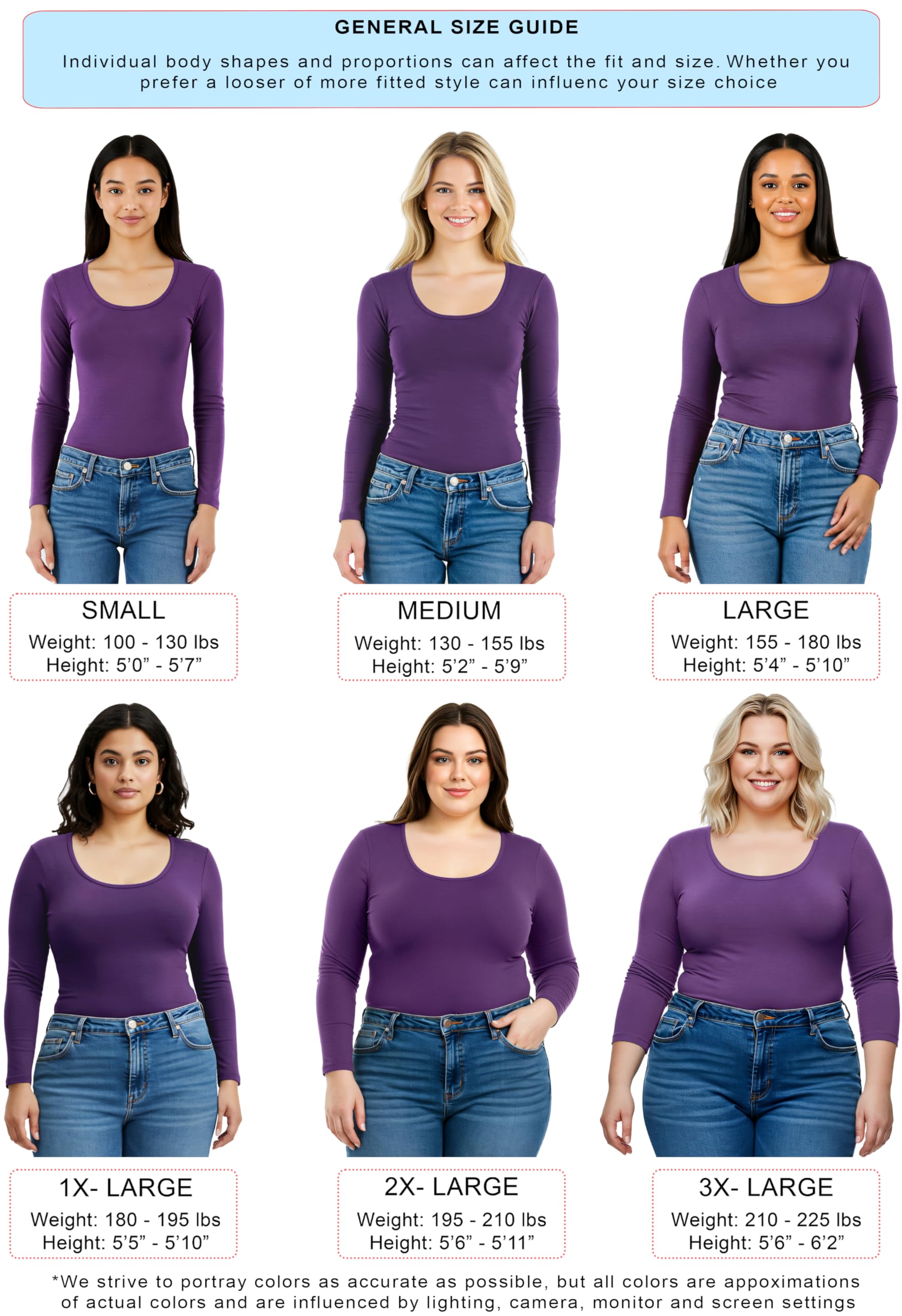 Emmalise Womens Junior And Plus Size Basic Scoop Neck Tshirt Long Sleeve Tee, Large, Violet