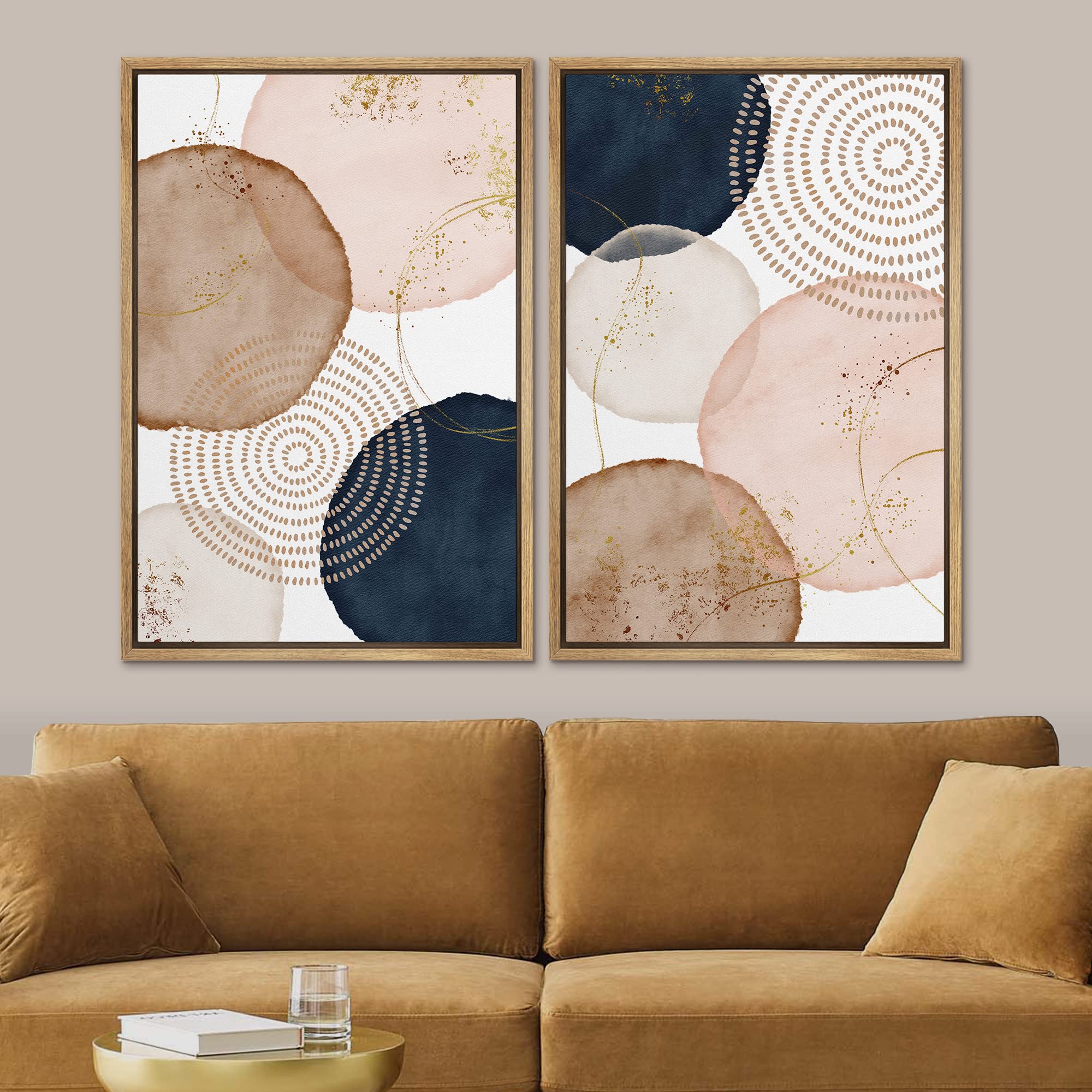 Signford Framed Wall Art Print Set Pastel Watercolor Vibrant Circle Collage Abstract Shapes Illustrations Modern Minimalist Rela
