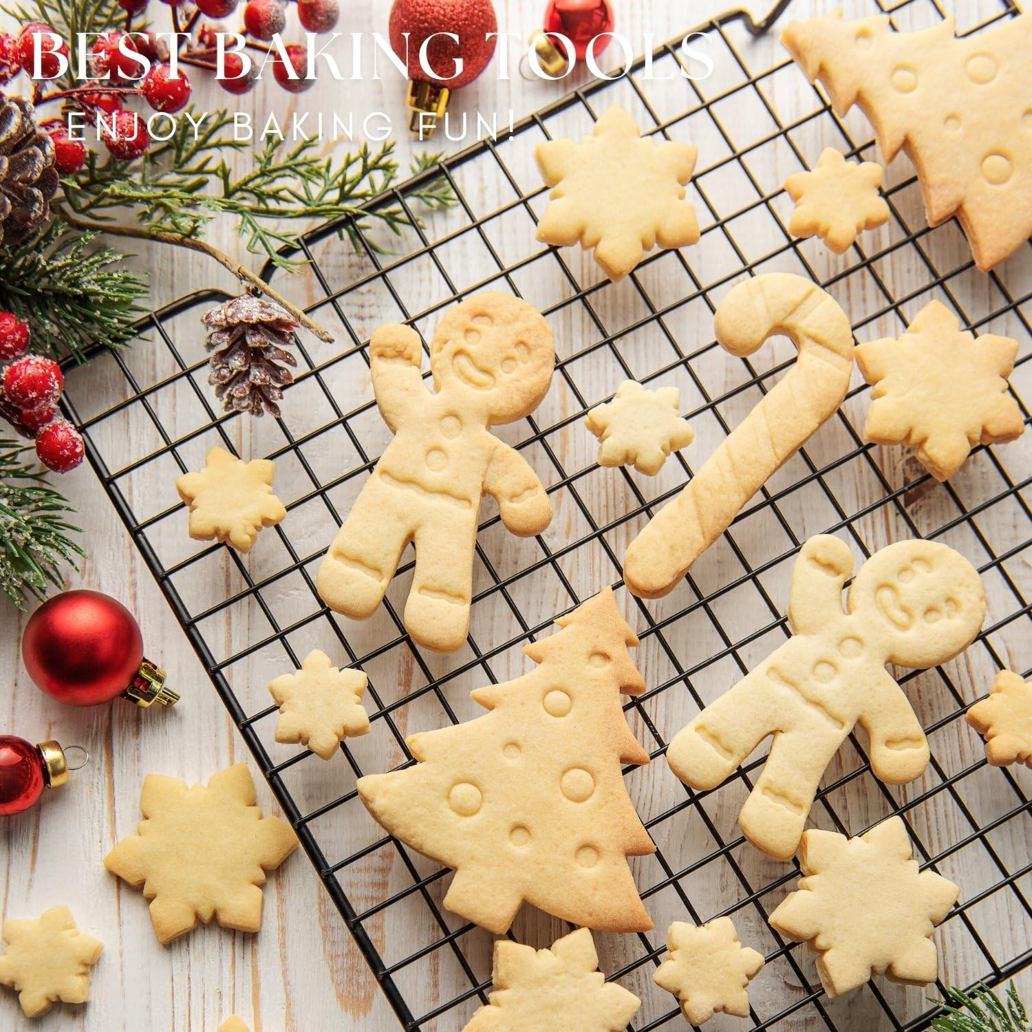 Orapink-Christmas Cookie Cutters Set Of 6 Biscuit Cutters With Protective Soft Silicone Edge Snowflake,Christmas Tree,Snowman,Gi