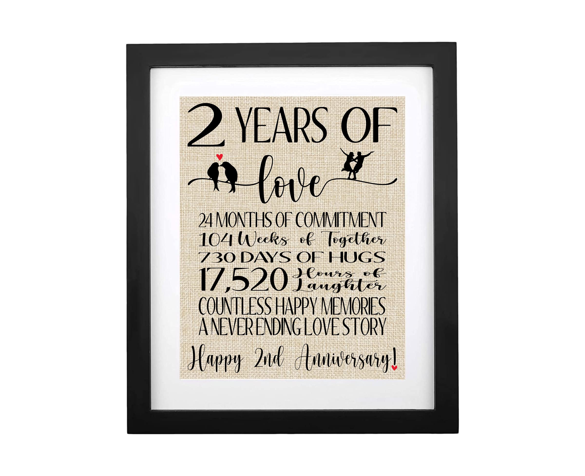 Tobohu 2 Years Anniversary Burlap Print With Frame, Unique Gifts For Husband Wife 2Nd Wedding Anniversary, Gifts For Her Him Cou