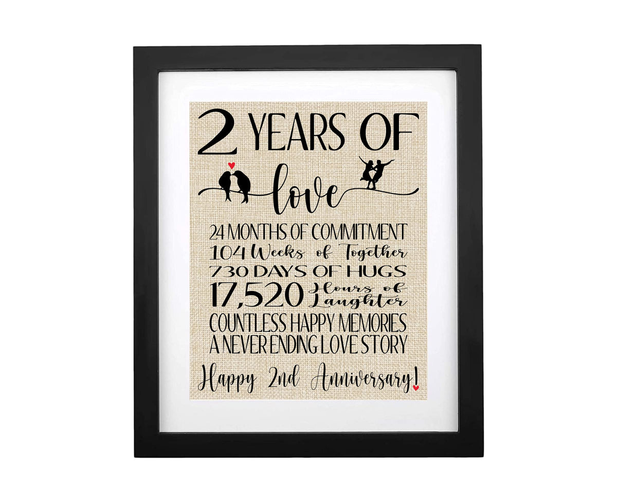 Tobohu 2 Years Anniversary Burlap Print With Frame, Unique Gifts For Husband Wife 2Nd Wedding Anniversary, Gifts For Her Him Cou