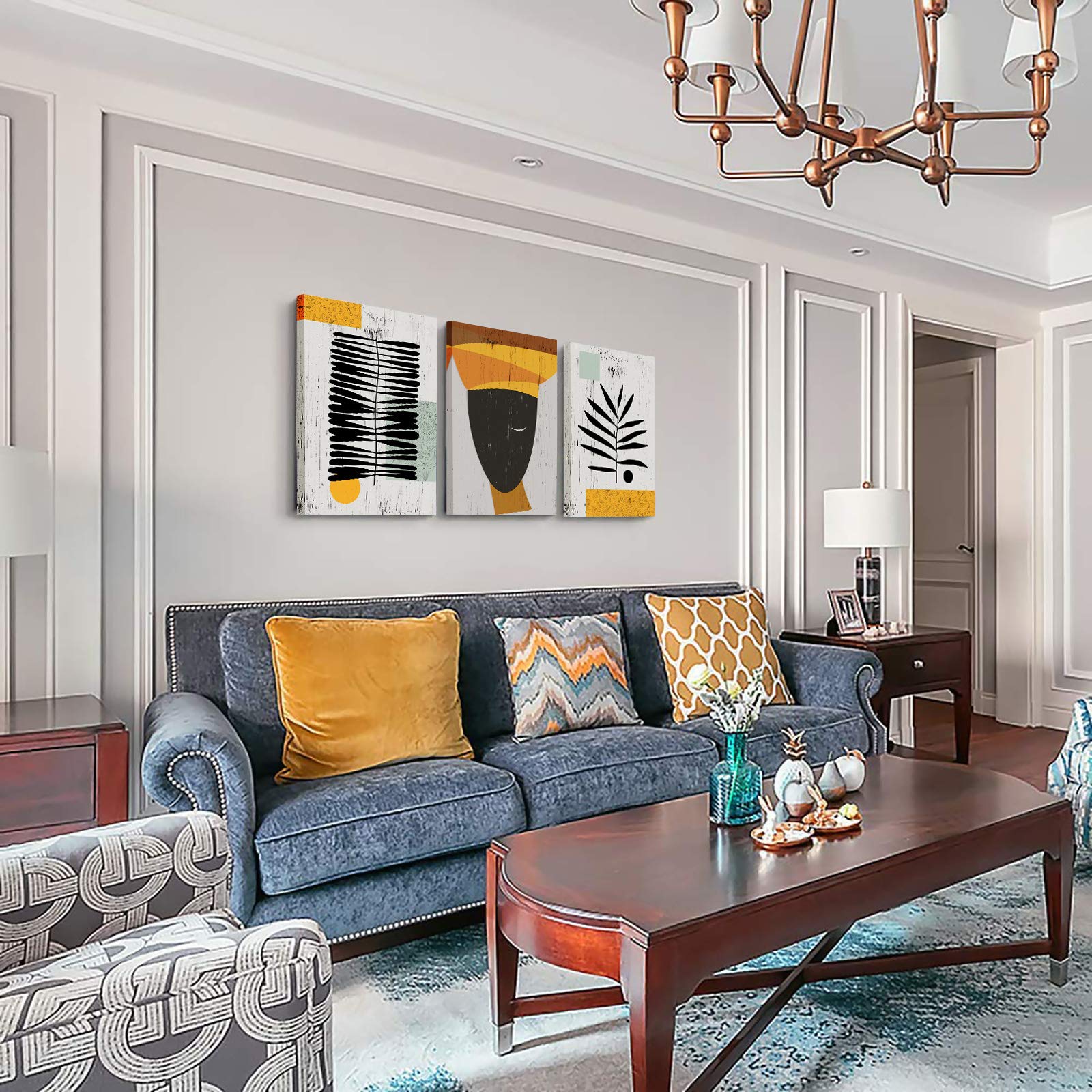 Framed Canvas Wall Art African Ethno Motive Wall Art Set  Abstract Ethno Art  African American Woman Portrait  Black Orange Print  Contemporary Collage  Minimalist (S-3pcs 20x30inchx3pcs)