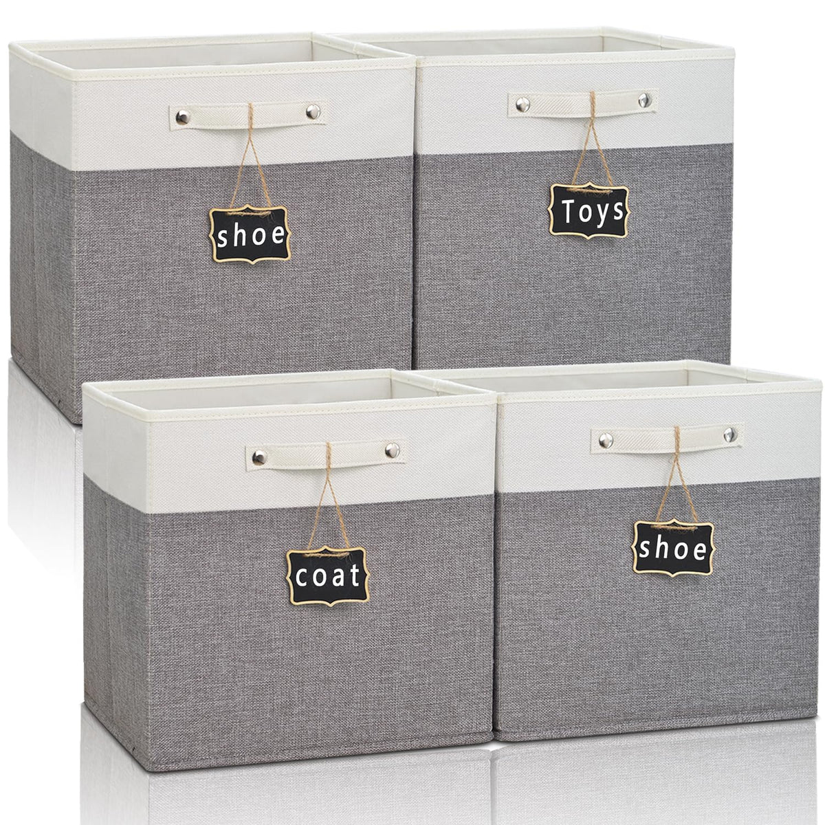 13X13X13 Storage Cube Bins 4 Pack,Collapsible Fabric Storage Cubes With Labels,Linen Cube Storage Organizer Bins With Cotton Han