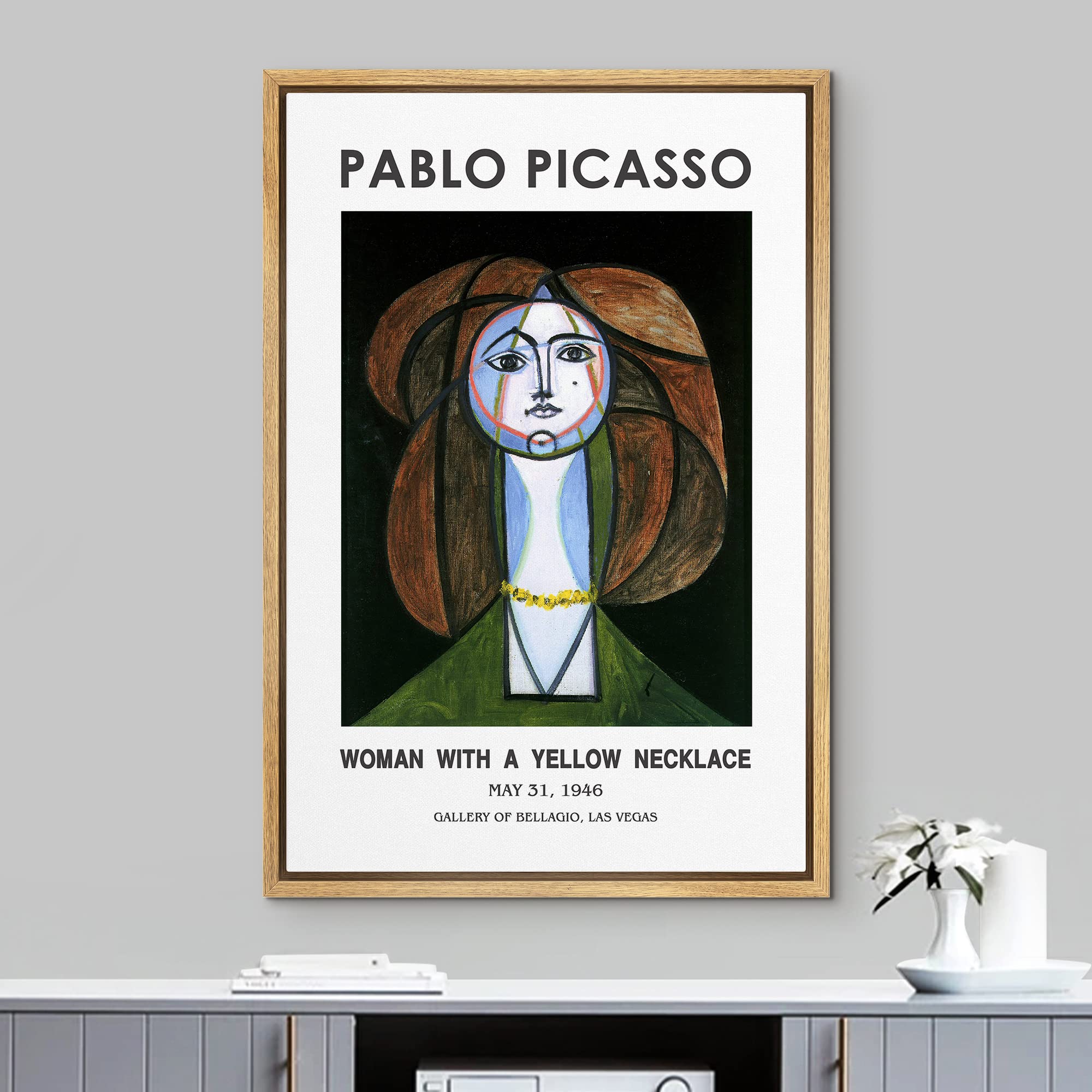 Idea4Wall Framed Canvas Print Wall Art Woman With Yellow Necklace By Pablo Picasso Historic Cultural Illustrations Fine Art Trad