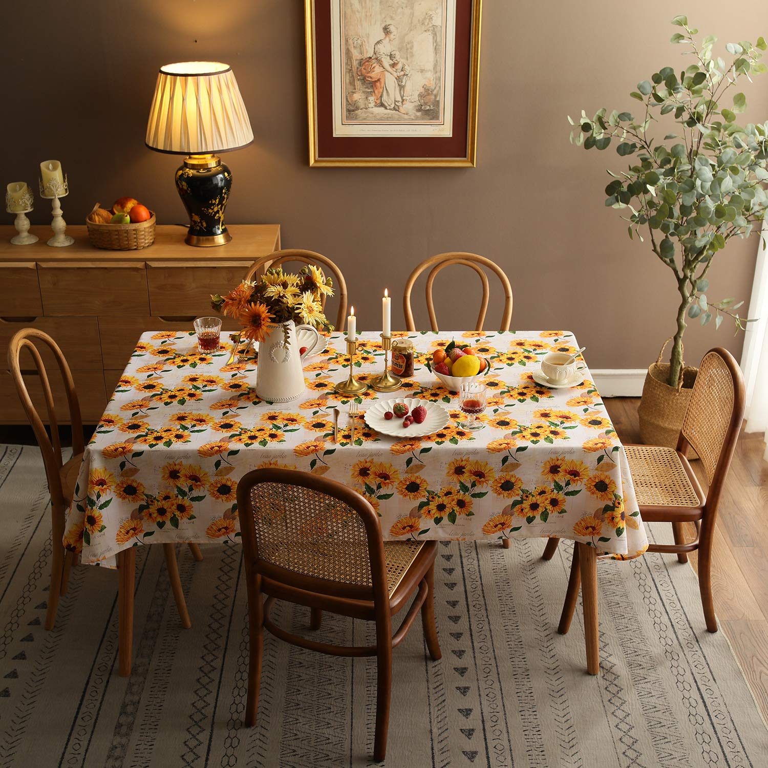 Joyfol Day Sunflower Tablecloth,Orange Floral Table Cloth For Rectangle Tables,Waterproof Resistant Durable Flower Table Cover F