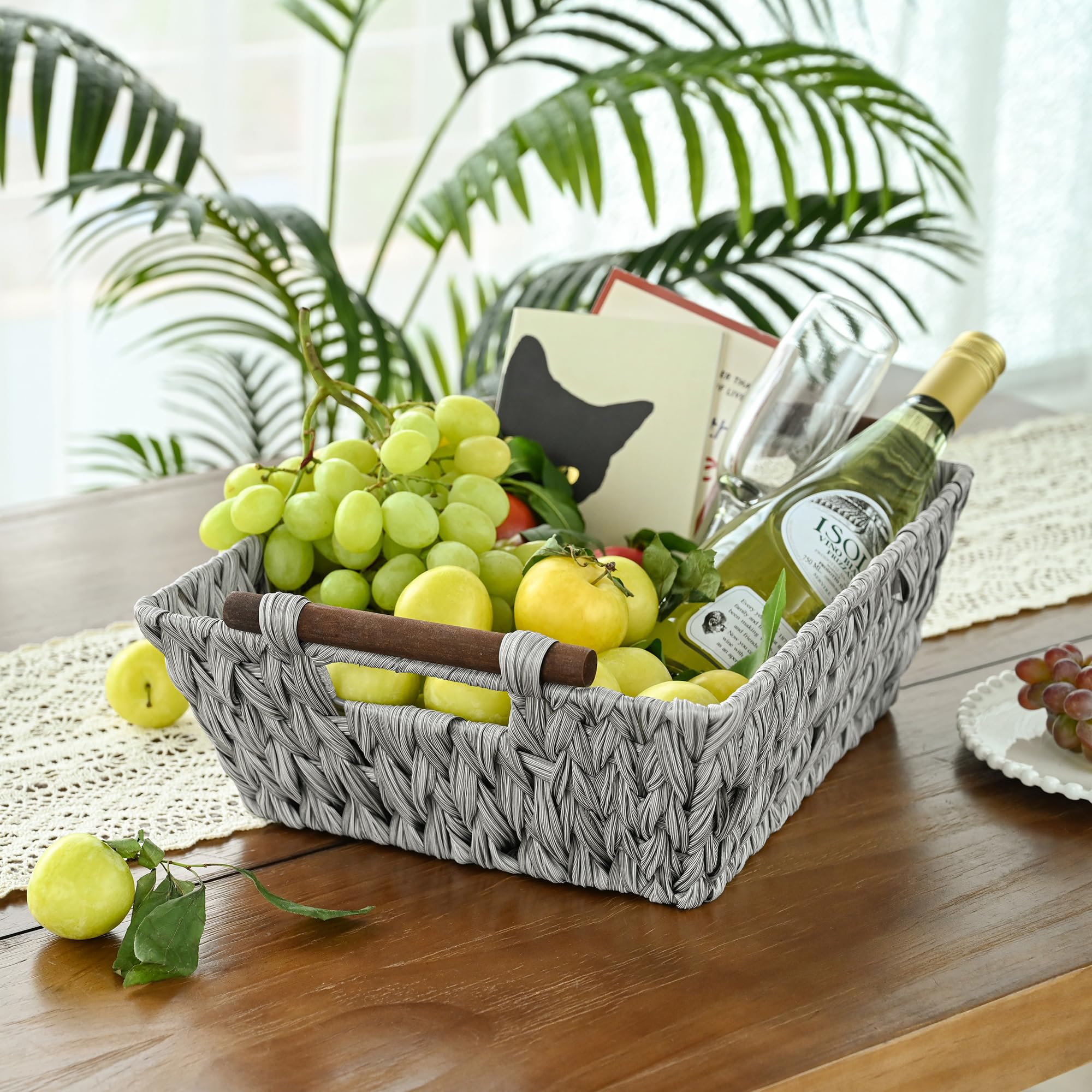 GRANNY SAYS Wicker Storage Baskets  Wicker Baskets for Organizing  Waterproof Wicker Basket with Handles  Storage Baskets for Shelves  Gray  2-Pack