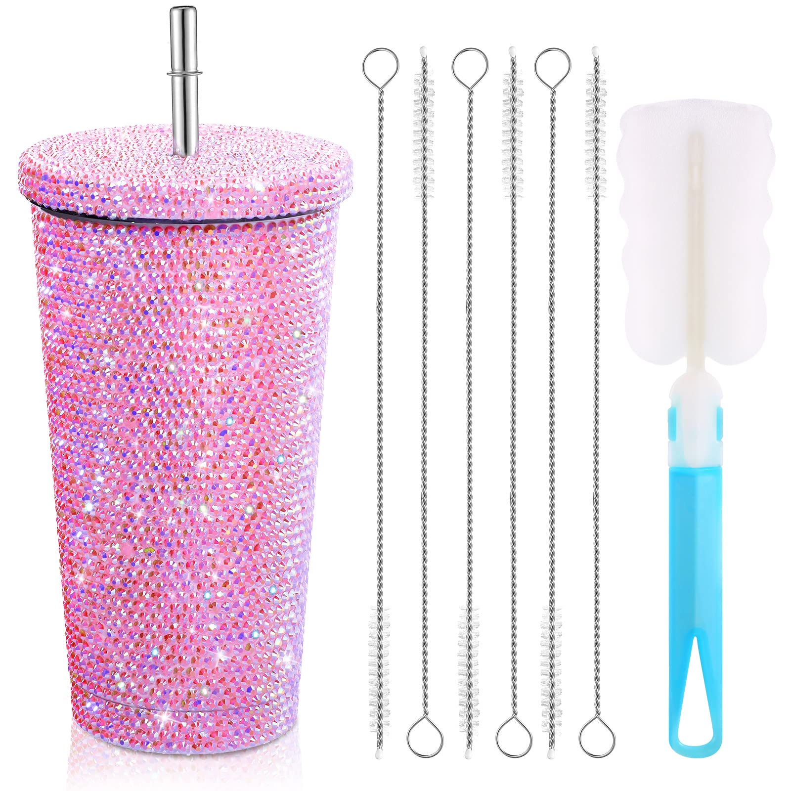 Mimorou Studded Bling Diamond Tumbler Glitter Water Bottle with Lid Stainless Steel Vacuum Thermal Straw Rhinestone Tumbler with