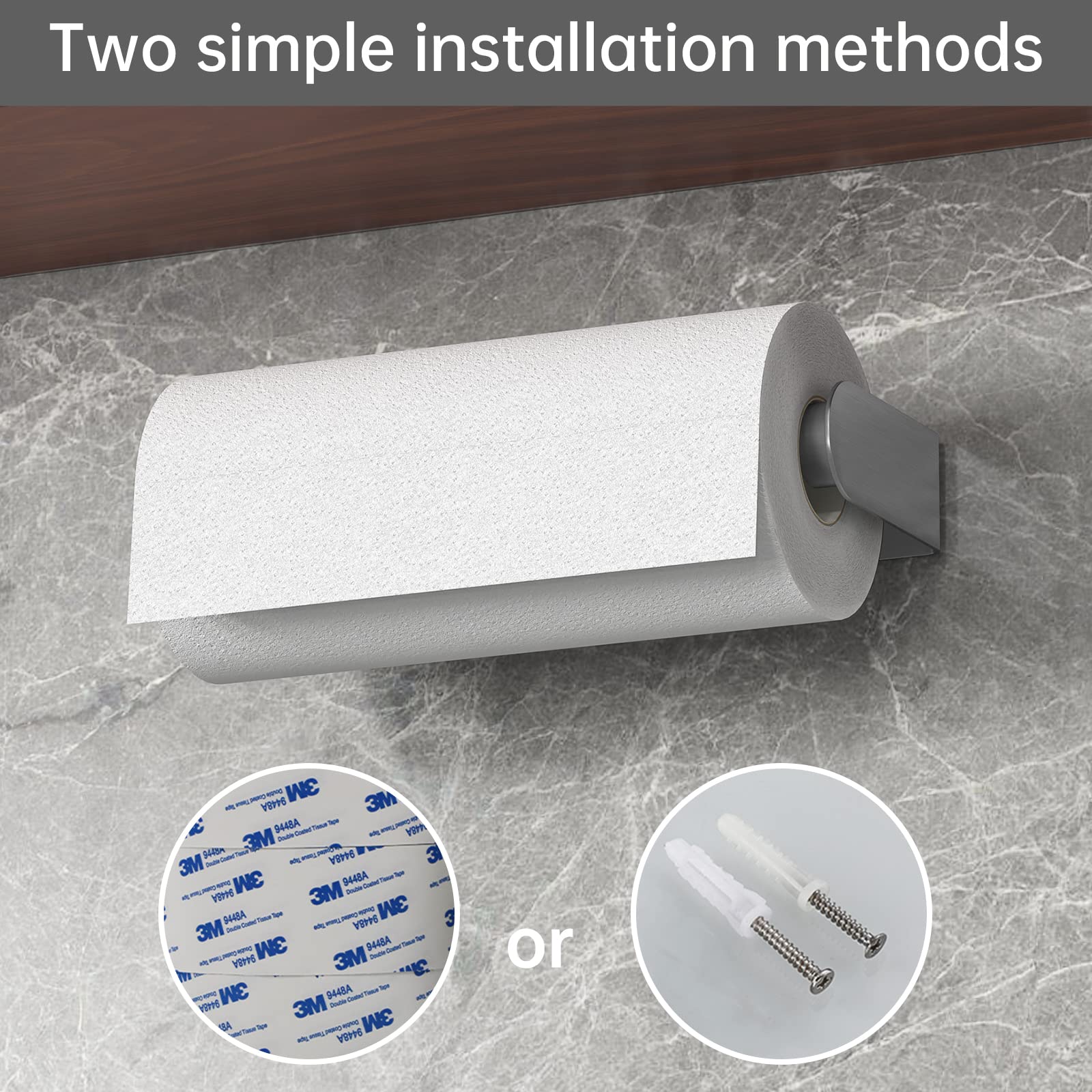 Mbillion Kitchen Paper Towel Holder Under Cabinet Wall Mount And Self-Adhesive Paper Towel Rack Premium Grade Sus304 Stainless S