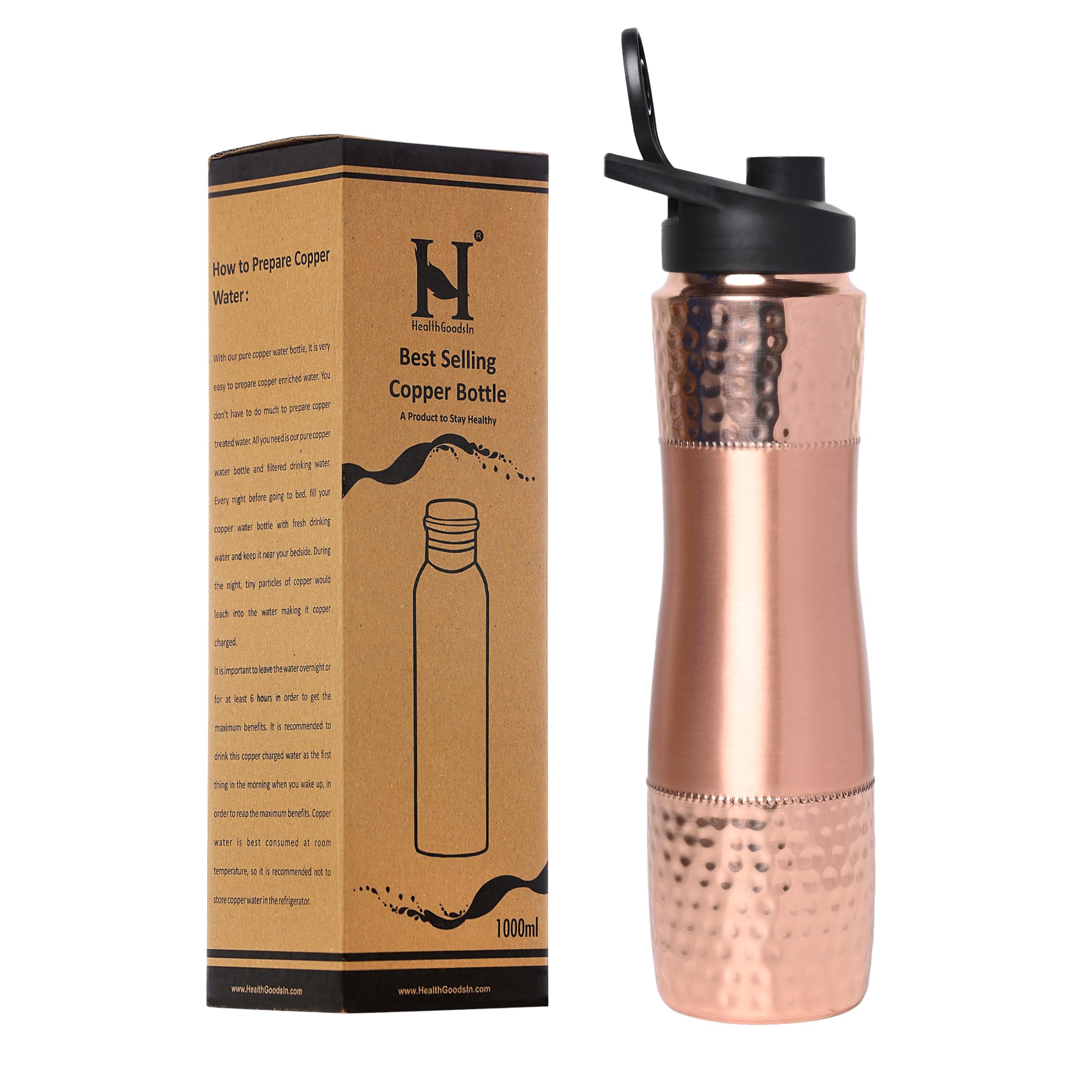 Pure Copper Water Bottle with Sipper, 1000 Ml Capacity (33.81 US Fl Oz) For Ayurveda Health Benefits (Dark Cherry)