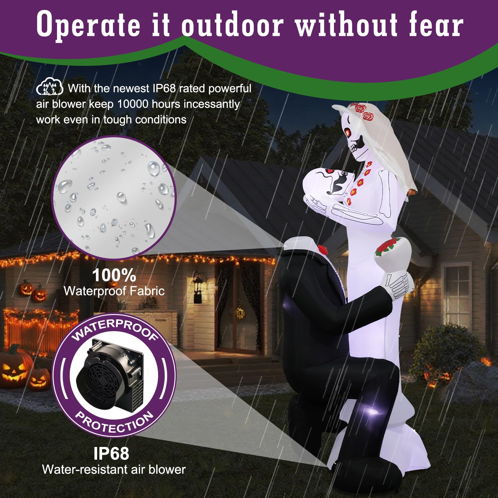 PopInflate Halloween Inflatables Giant 8Ft Tall Skeleton Couple Day of The Dead Outdoor Decorations, Spooky Blow Up Skull Lovers