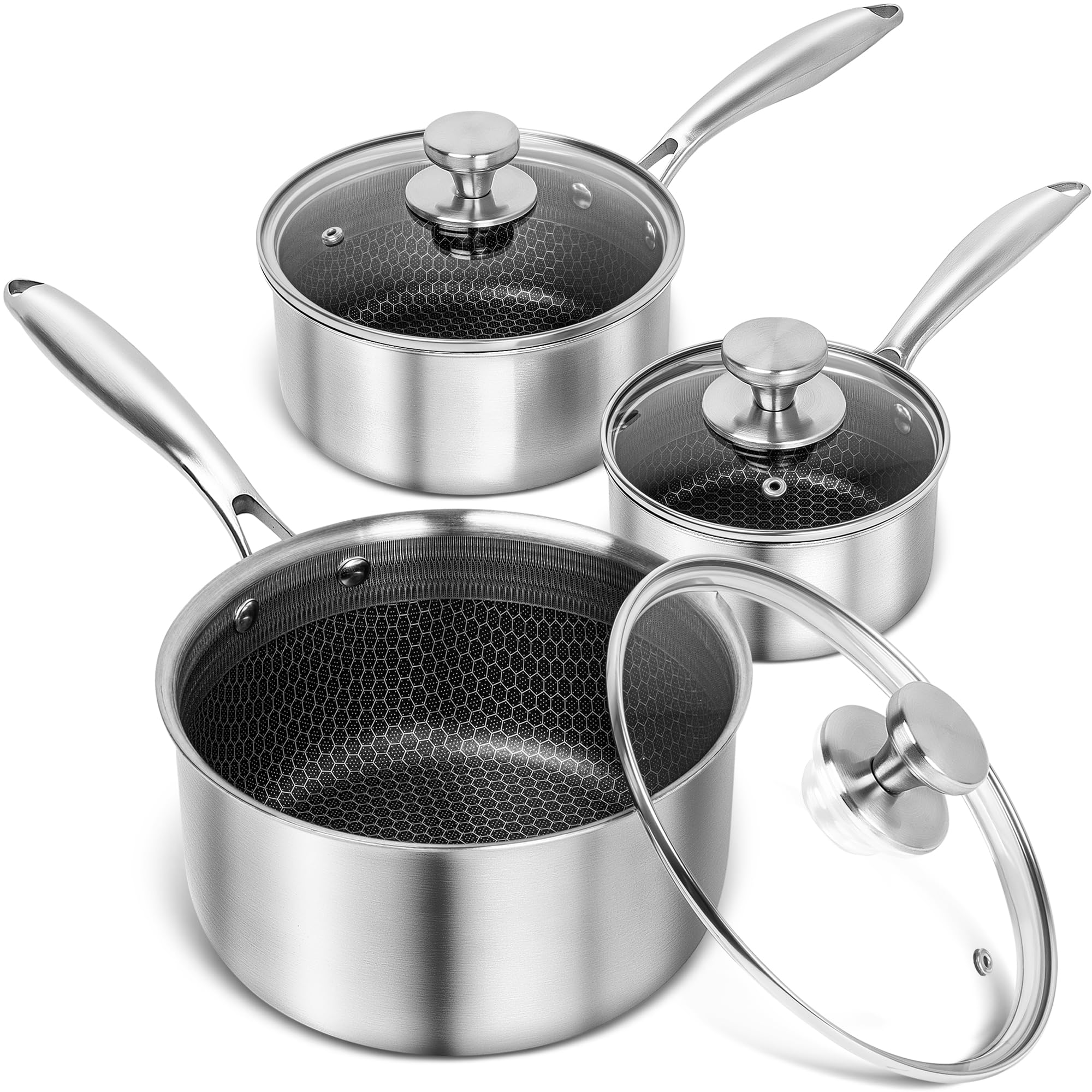 MICHELANGELO Triply Stainless Steel Pot Set, Hybrid Nonstick Saucepan Set with Lids, Induction Compatible Heavy Duty Sauce Pan 1