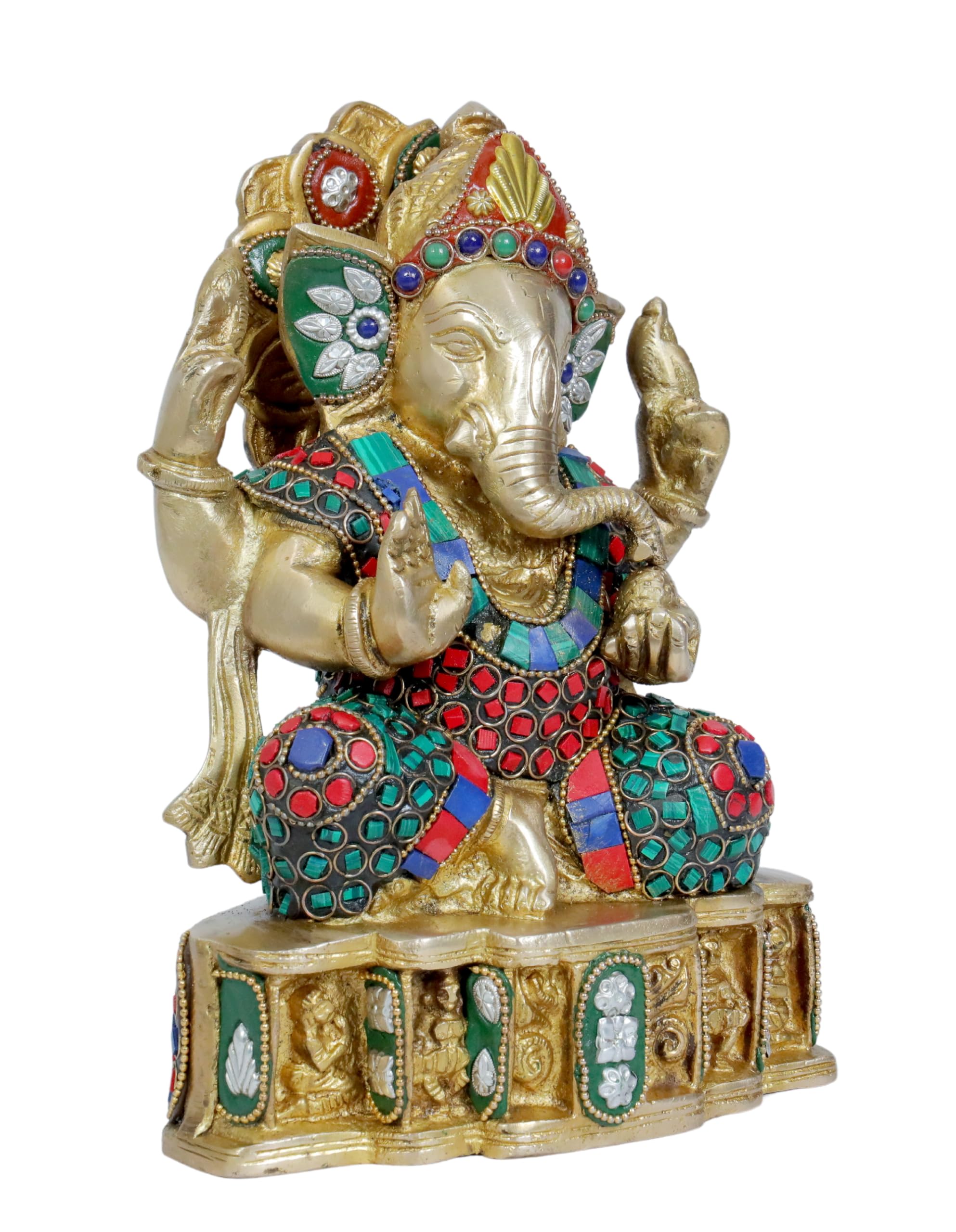 Brassaura Brass Gem Stone Work Ganesha Murti For Home And Decor Brass Ganesh Bhagwan Statue For Pooja Ganesha Idols For Home Ent
