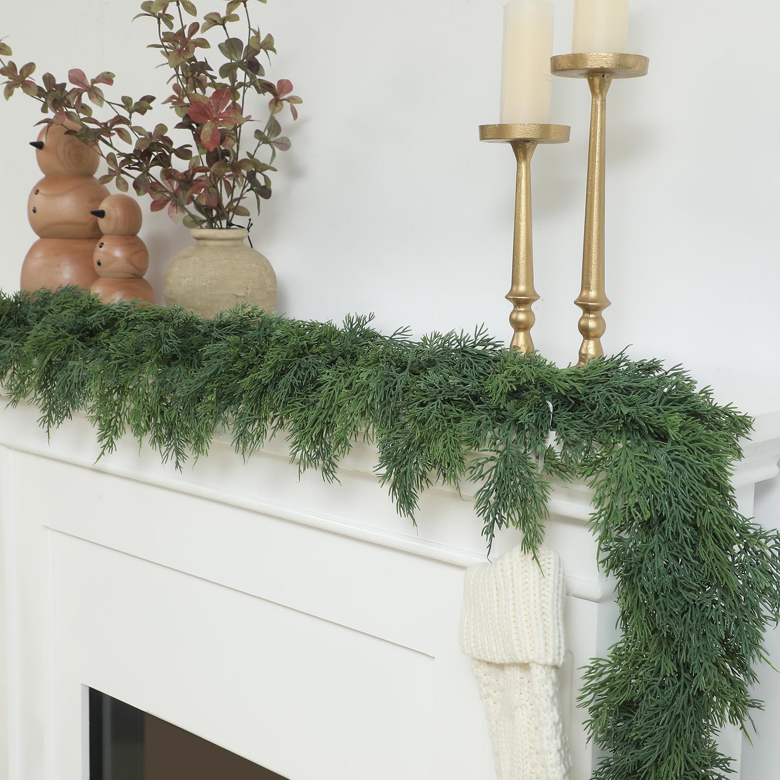 Dingion 1 Pcs 6 ft Christmas Cedar Garland - Artificial Realistic Green Faux Cedar Pine Garland Soft and Thick for Home Table, M