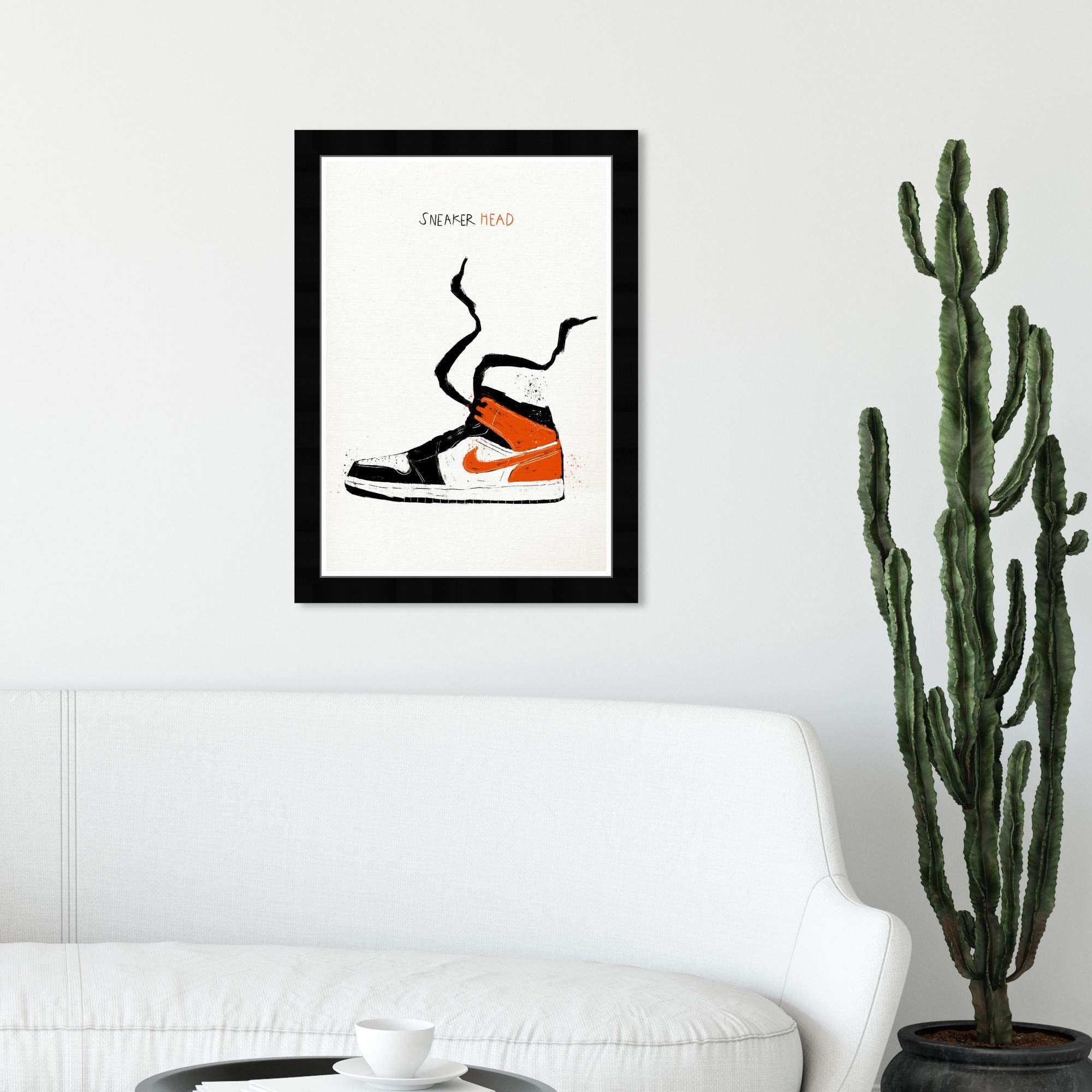 Wynwood Studio Basketball Sneakers Wall Art Street Style Home D  Cor Framed Poster Print Painting 'Sneaker Head Drawing' In Blac