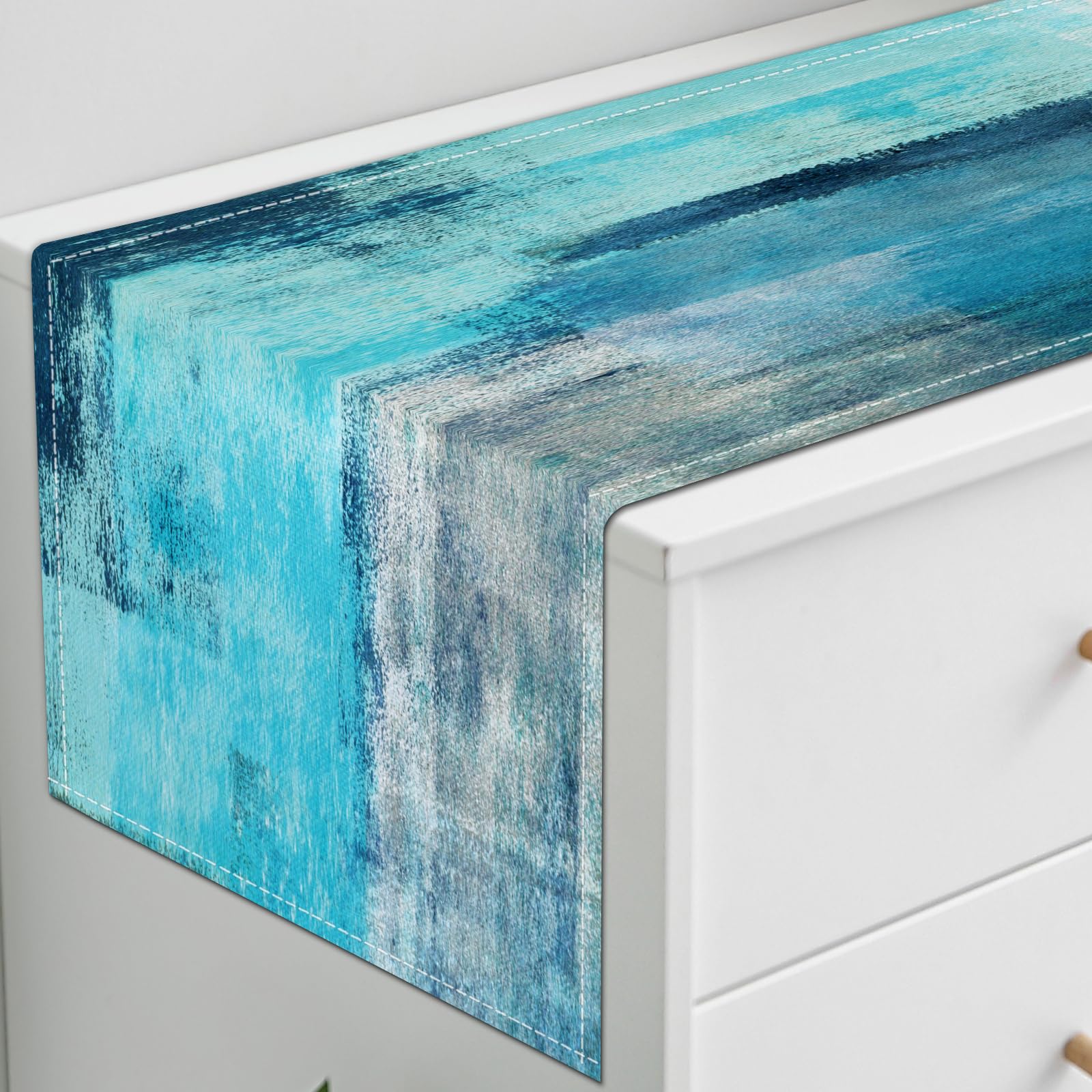 Teal Grey Table Runners Modern Art Farmhouse Linen Turquoise Table Runners Dresser Scarves Retro Rustic Style for Party Kitchen
