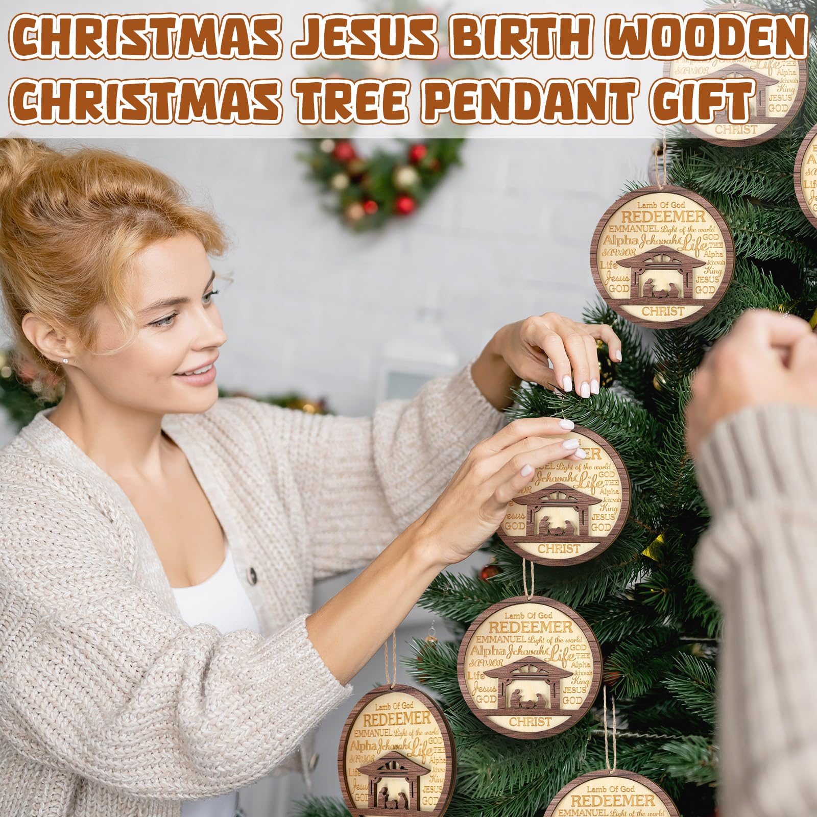 CroBlissful 48 Pack Christmas Nativity Scene Ornaments Bulk Wooden Christian Religious Catholic Gifts Nativity Story Jesus Mary