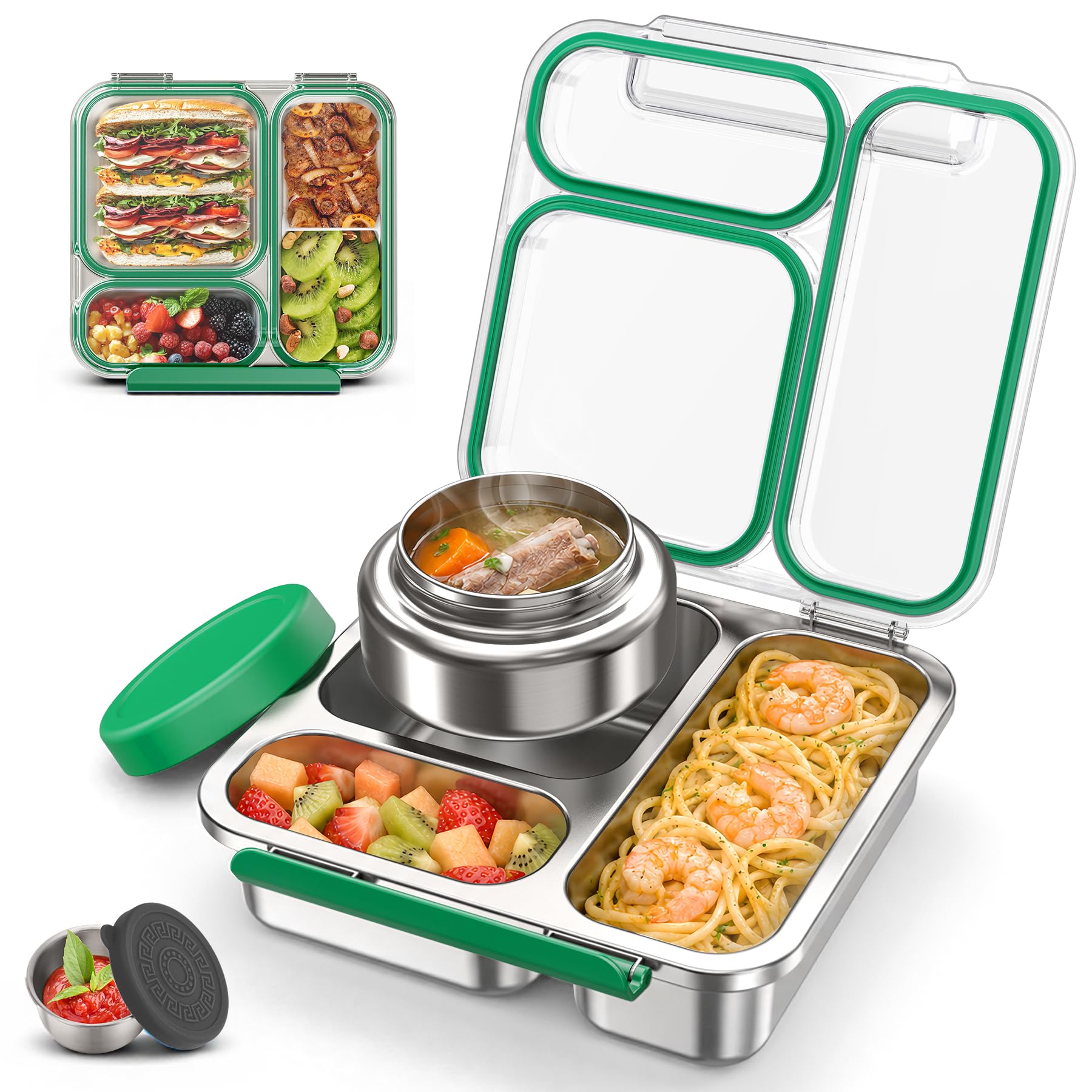 Stainless Steel Bento Box with 7oz Soup Thermo(Green)